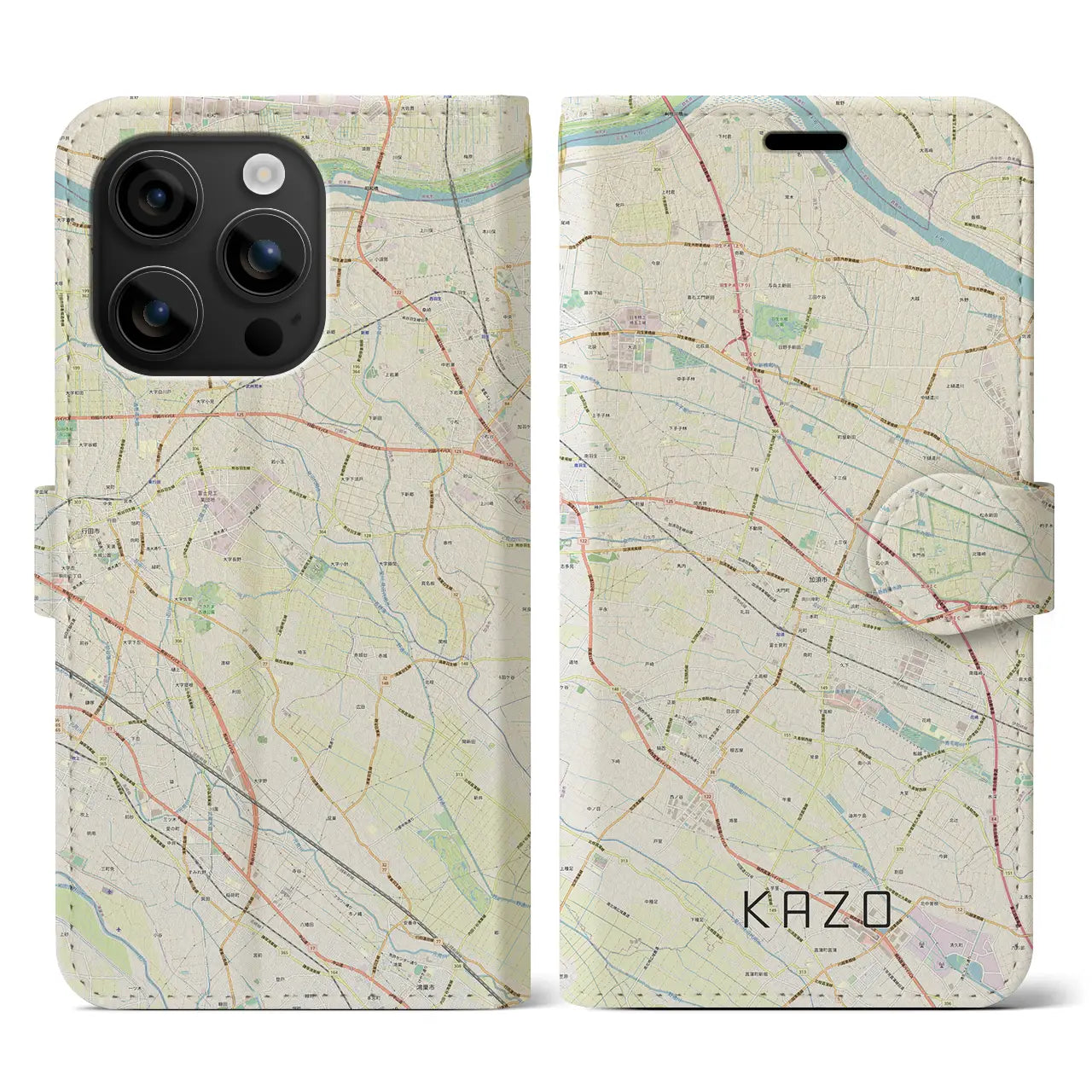 【加須(埼玉県)】地図柄iPhoneケース(手帳タイプ)ナチュラル・iPhone 16 用