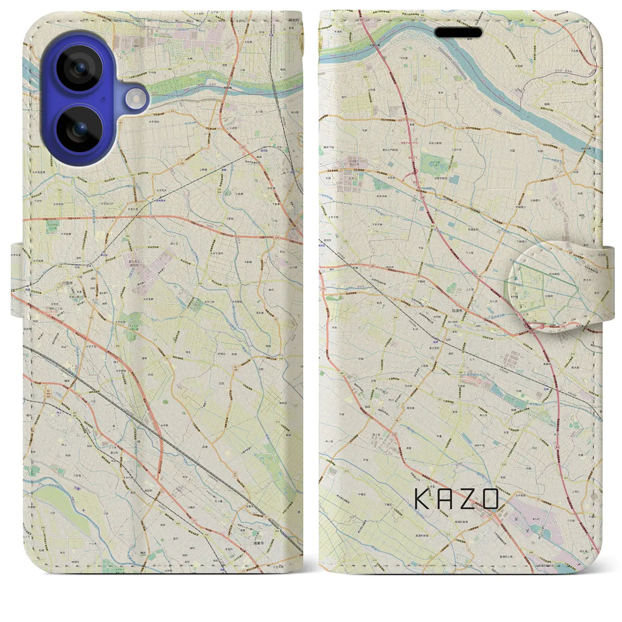 【加須(埼玉県)】地図柄iPhoneケース(手帳タイプ)ナチュラル・iPhone 16 Pro Max 用