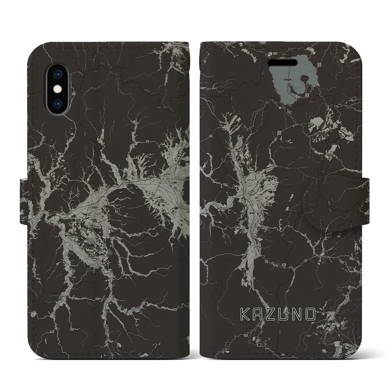 【鹿角(秋田県)】地図柄iPhoneケース(手帳タイプ)モノトーン・iPhone XS / X 用