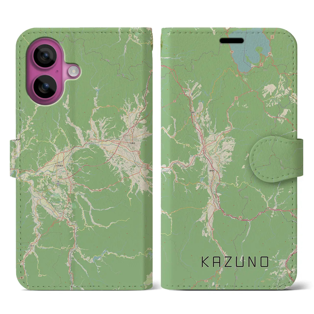【鹿角(秋田県)】地図柄iPhoneケース(手帳タイプ)ナチュラル・iPhone 16 Pro 用