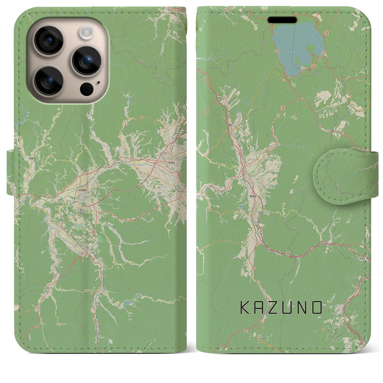 【鹿角(秋田県)】地図柄iPhoneケース(手帳タイプ)ナチュラル・iPhone 16 Plus 用
