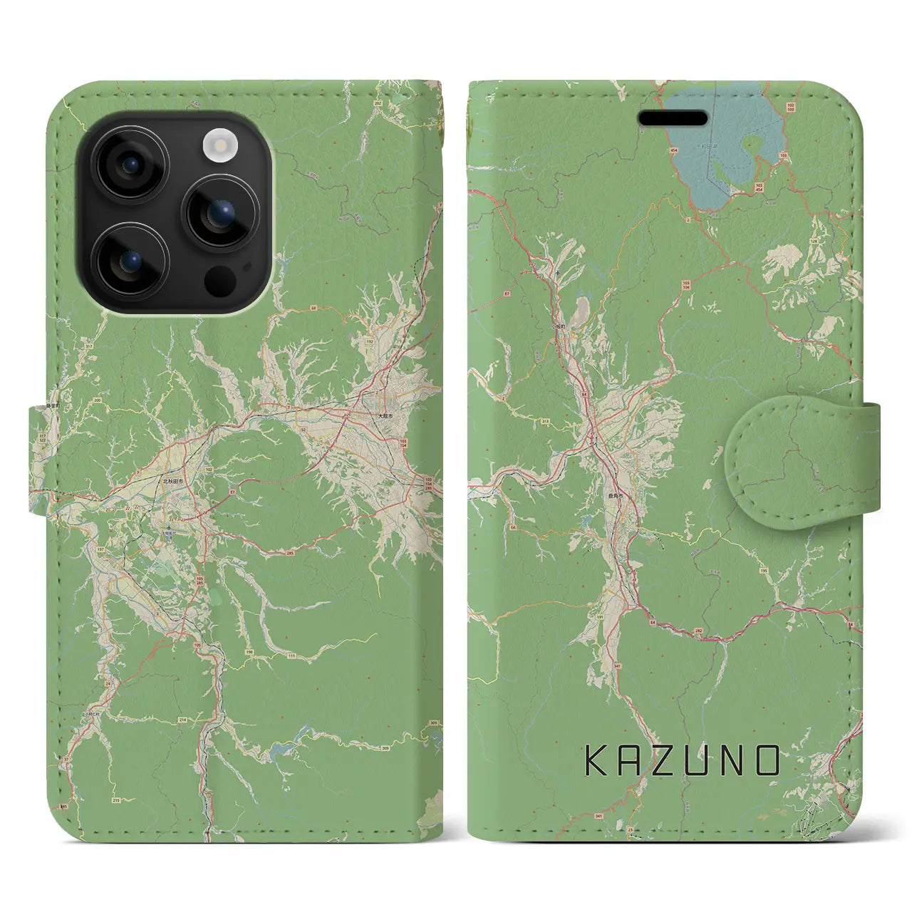【鹿角(秋田県)】地図柄iPhoneケース(手帳タイプ)ナチュラル・iPhone 16 用