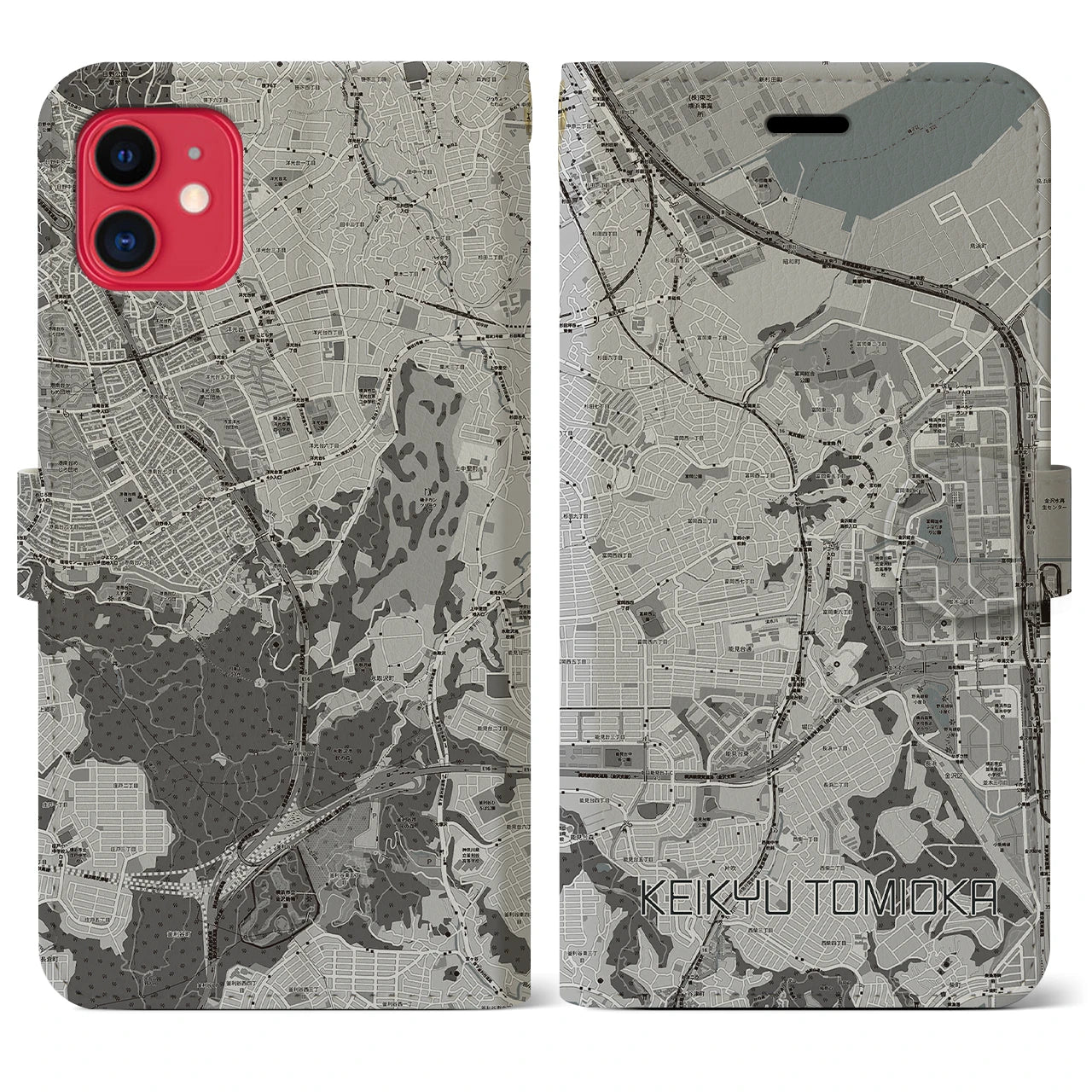 【京急富岡(神奈川県)】地図柄iPhoneケース(手帳タイプ)モノトーン・iPhone 11 用