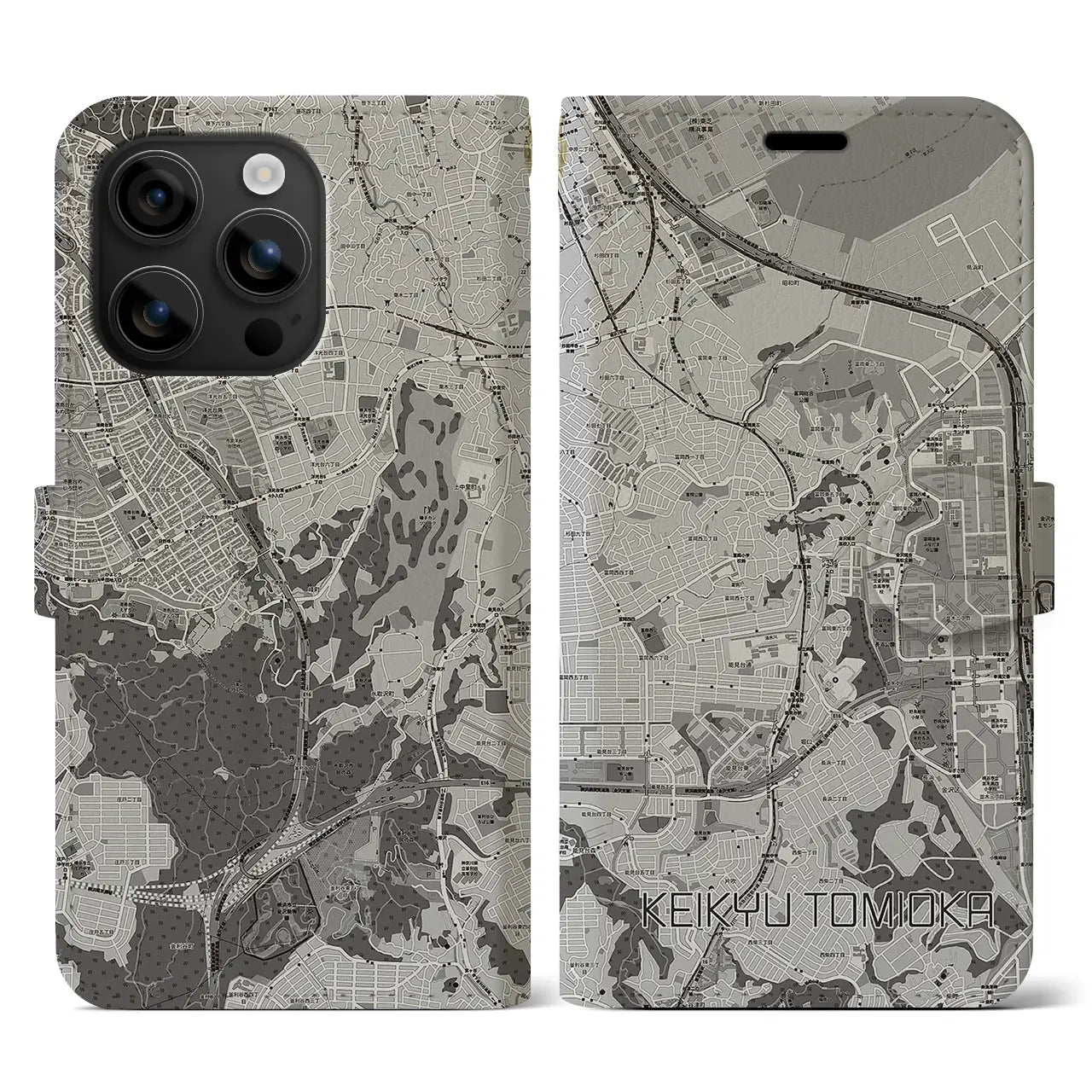【京急富岡(神奈川県)】地図柄iPhoneケース(手帳タイプ)モノトーン・iPhone 16 用