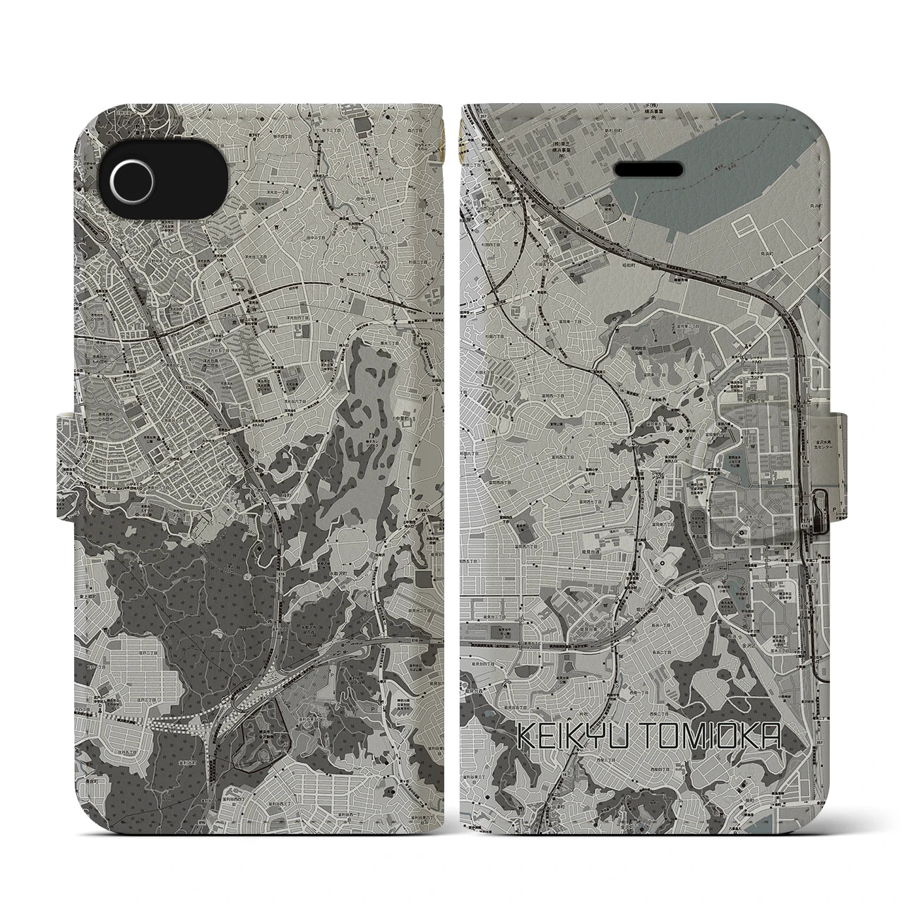 【京急富岡(神奈川県)】地図柄iPhoneケース(手帳タイプ)モノトーン・iPhone SE(第3 / 第2世代) / 8 / 7 / 6s / 6 用