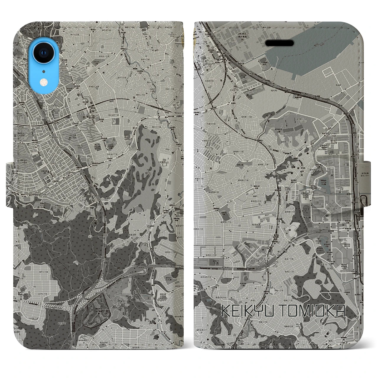 【京急富岡(神奈川県)】地図柄iPhoneケース(手帳タイプ)モノトーン・iPhone XR 用