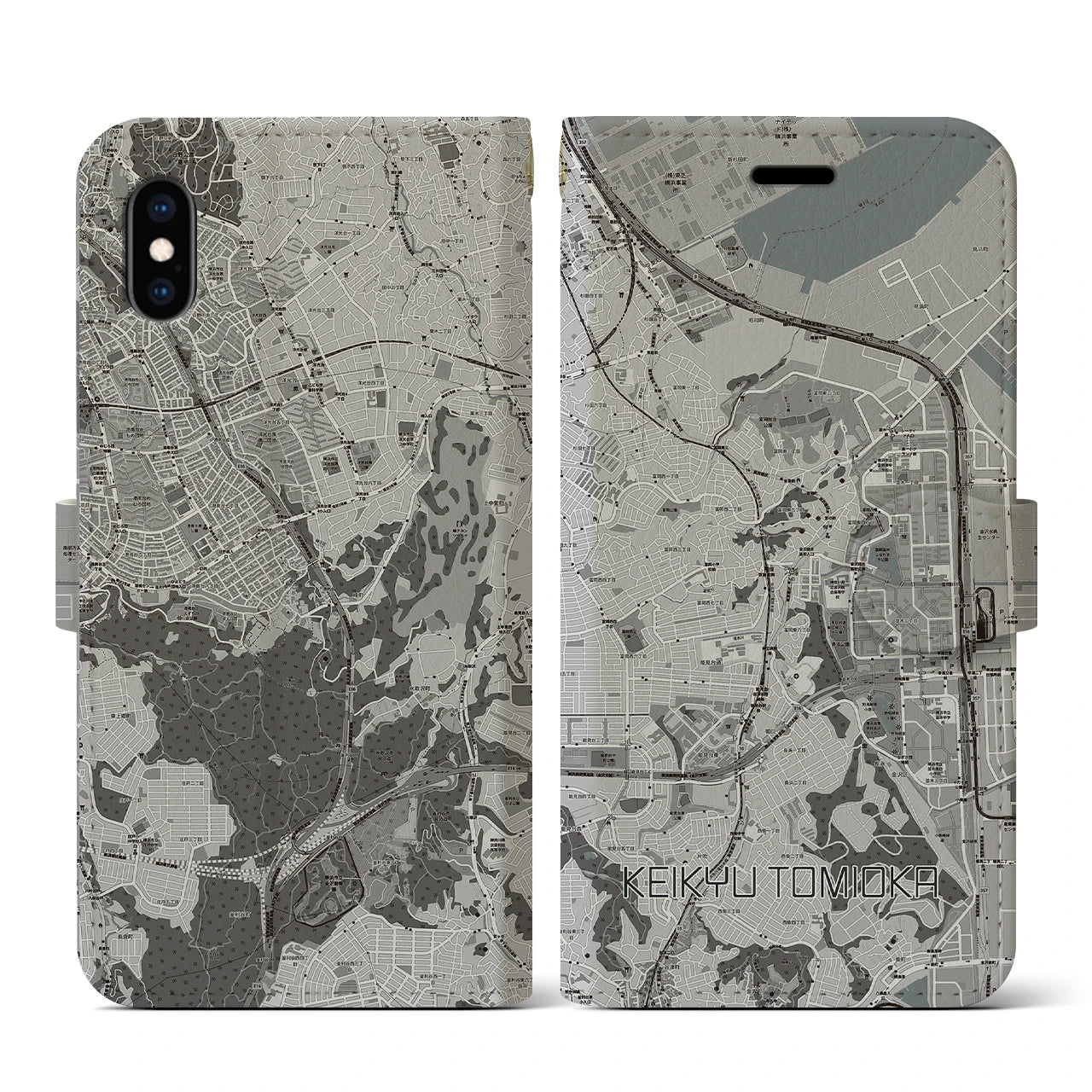 【京急富岡(神奈川県)】地図柄iPhoneケース(手帳タイプ)モノトーン・iPhone XS / X 用