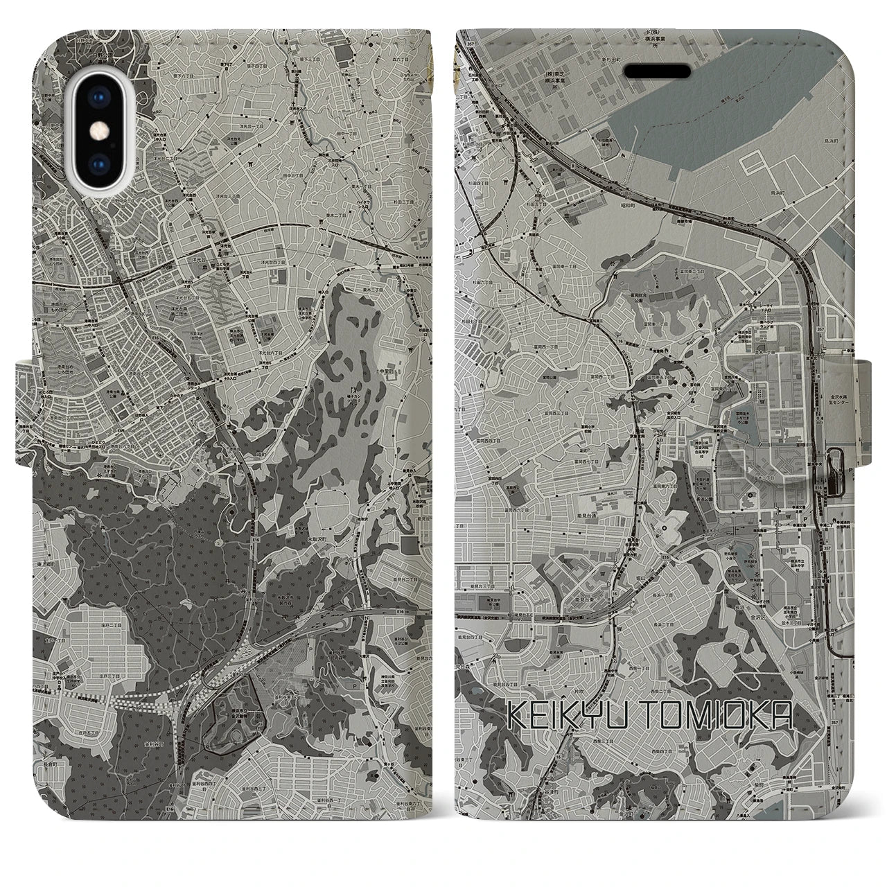 【京急富岡(神奈川県)】地図柄iPhoneケース(手帳タイプ)モノトーン・iPhone XS Max 用