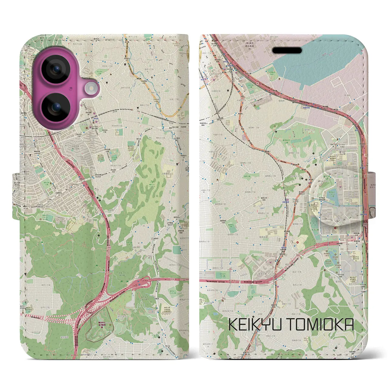 【京急富岡(神奈川県)】地図柄iPhoneケース(手帳タイプ)ナチュラル・iPhone 16 Pro 用