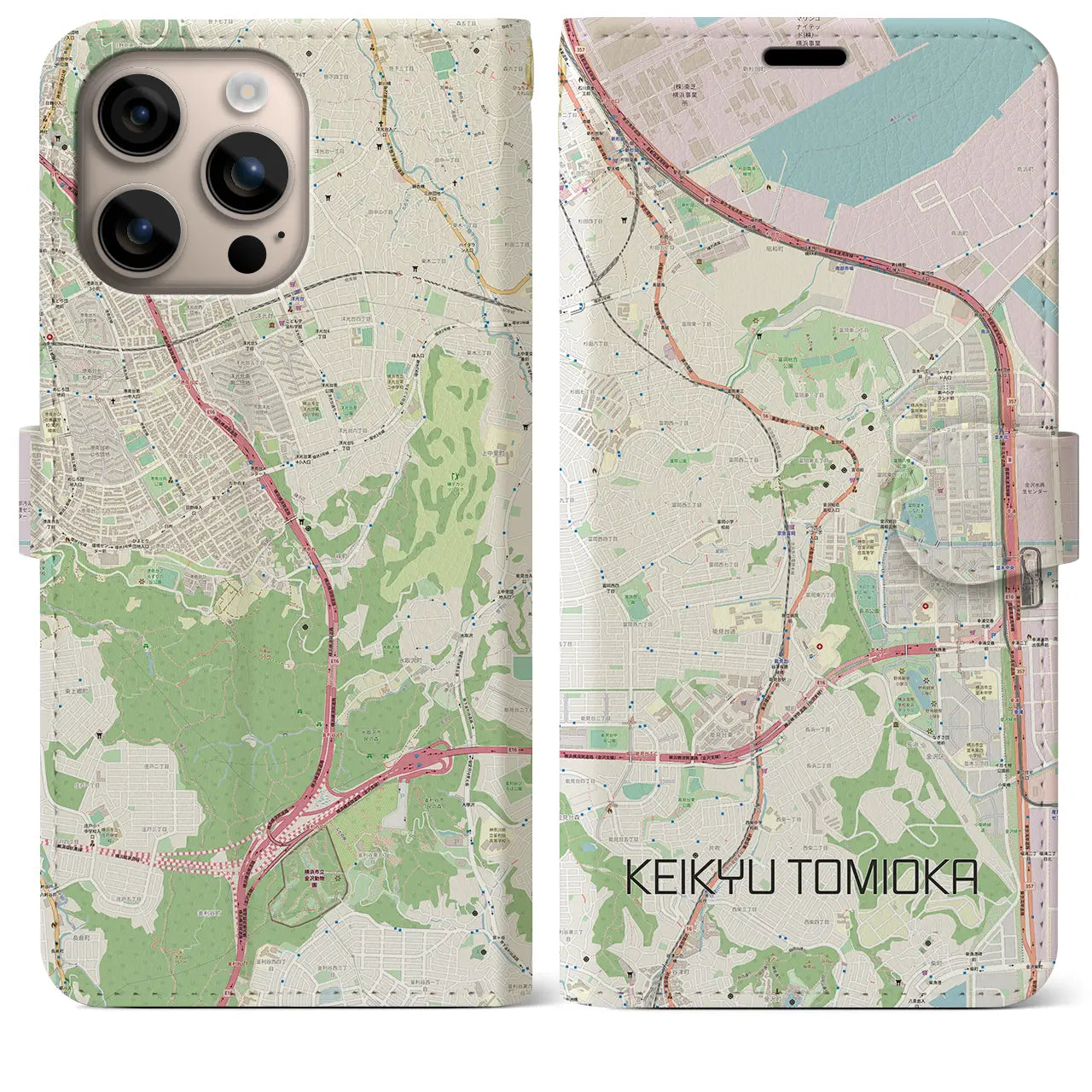【京急富岡(神奈川県)】地図柄iPhoneケース(手帳タイプ)ナチュラル・iPhone 16 Plus 用