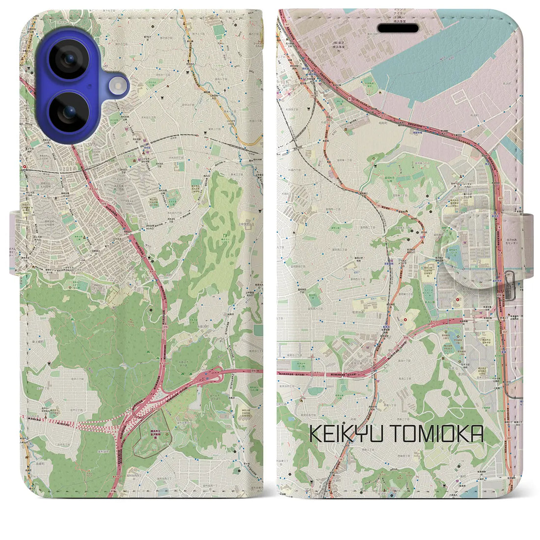 【京急富岡(神奈川県)】地図柄iPhoneケース(手帳タイプ)ナチュラル・iPhone 16 Pro Max 用