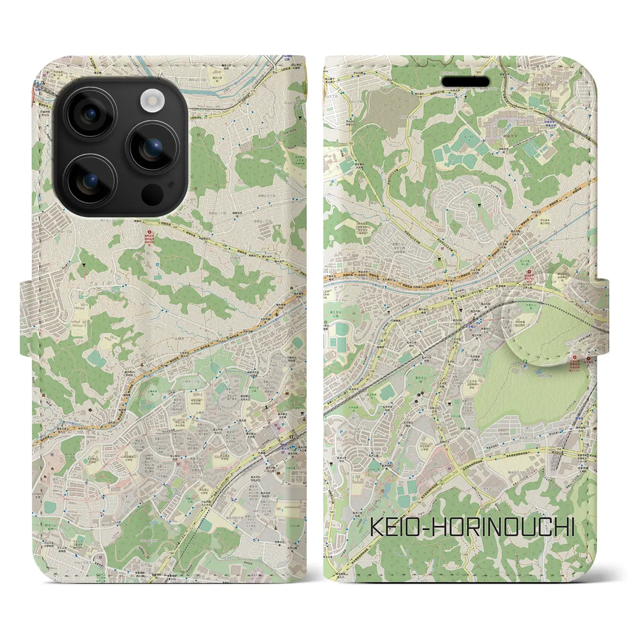 【京王堀之内(東京都)】地図柄iPhoneケース(手帳タイプ)ナチュラル・iPhone 16 用