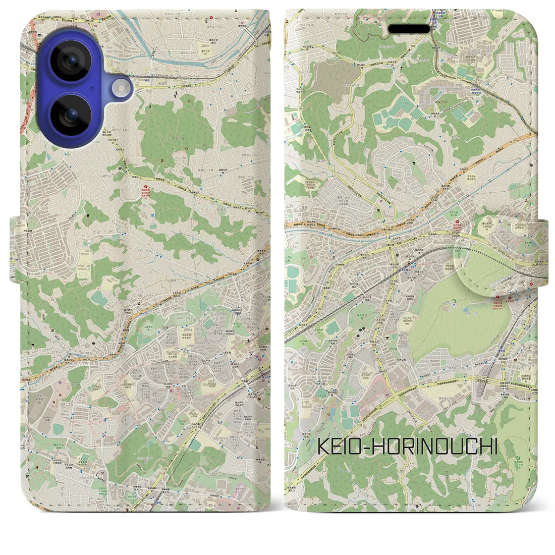 【京王堀之内(東京都)】地図柄iPhoneケース(手帳タイプ)ナチュラル・iPhone 16 Pro Max 用