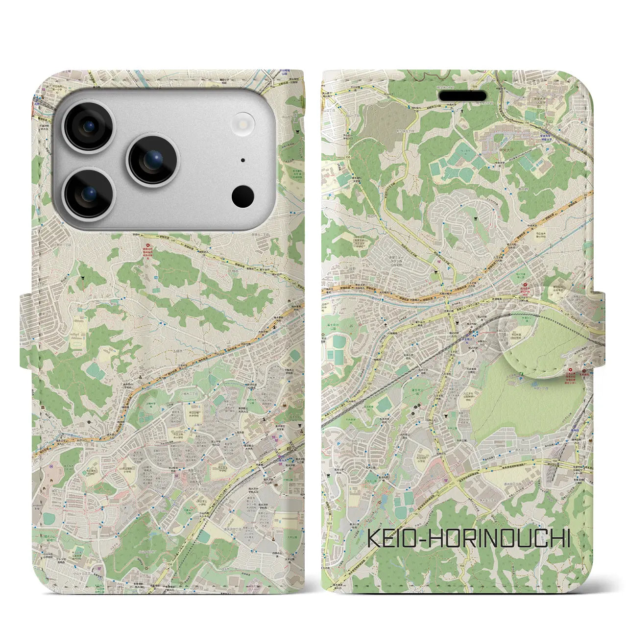 【京王堀之内(東京都)】地図柄iPhoneケース(手帳タイプ)ナチュラル・iPhone 17 Pro Max 用