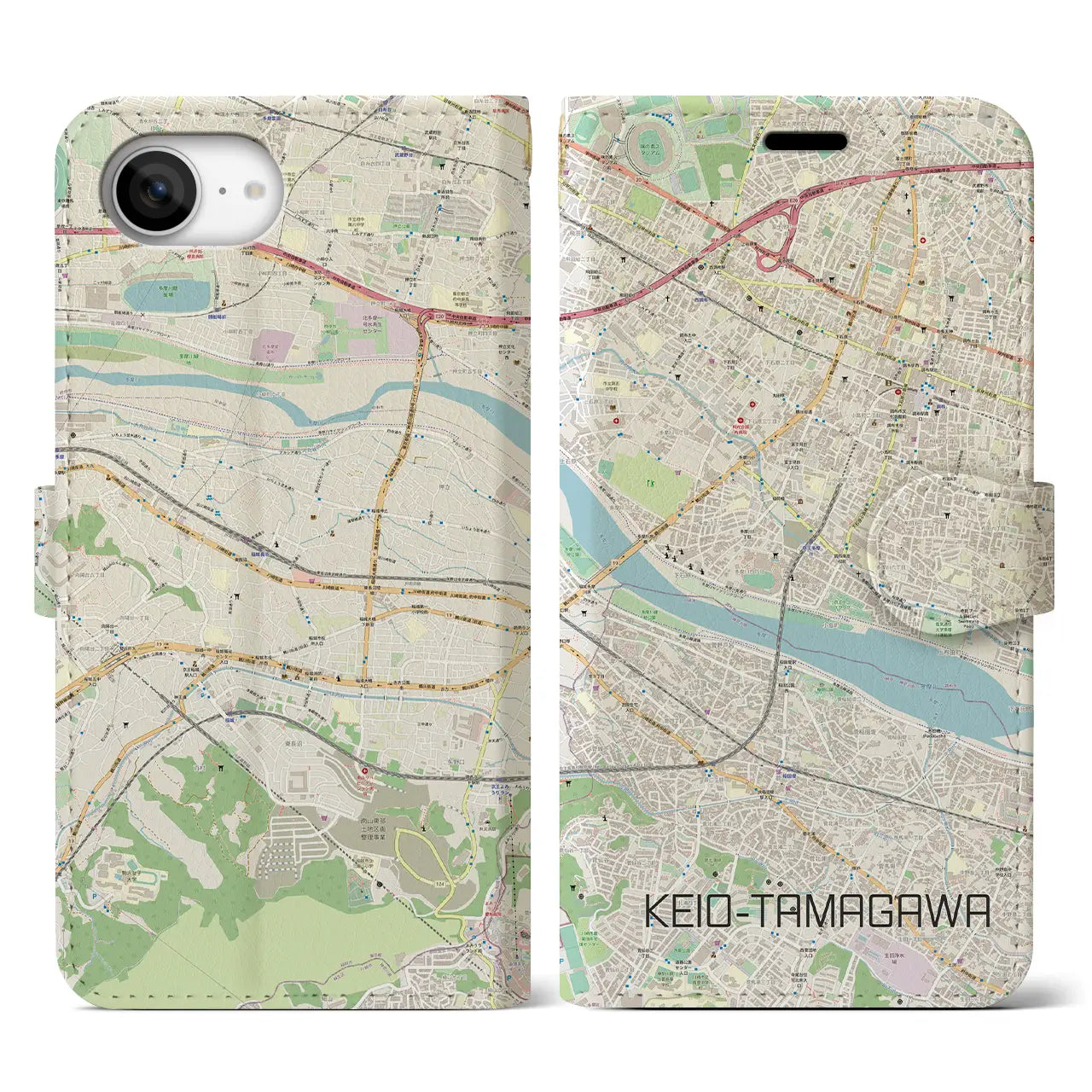 【京王多摩川(東京都)】地図柄iPhoneケース(手帳タイプ)