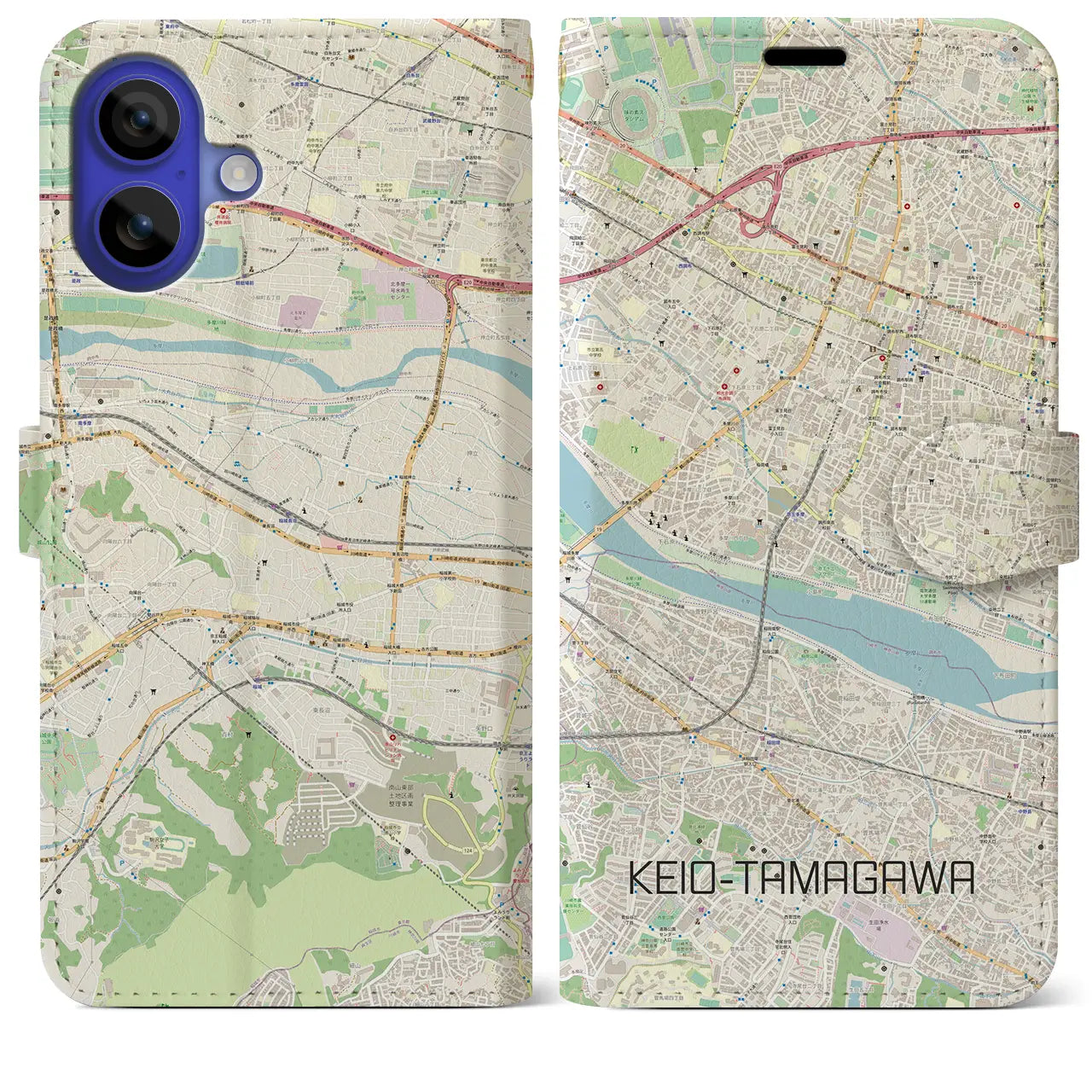 【京王多摩川(東京都)】地図柄iPhoneケース(手帳タイプ)ナチュラル・iPhone 16 Pro Max 用