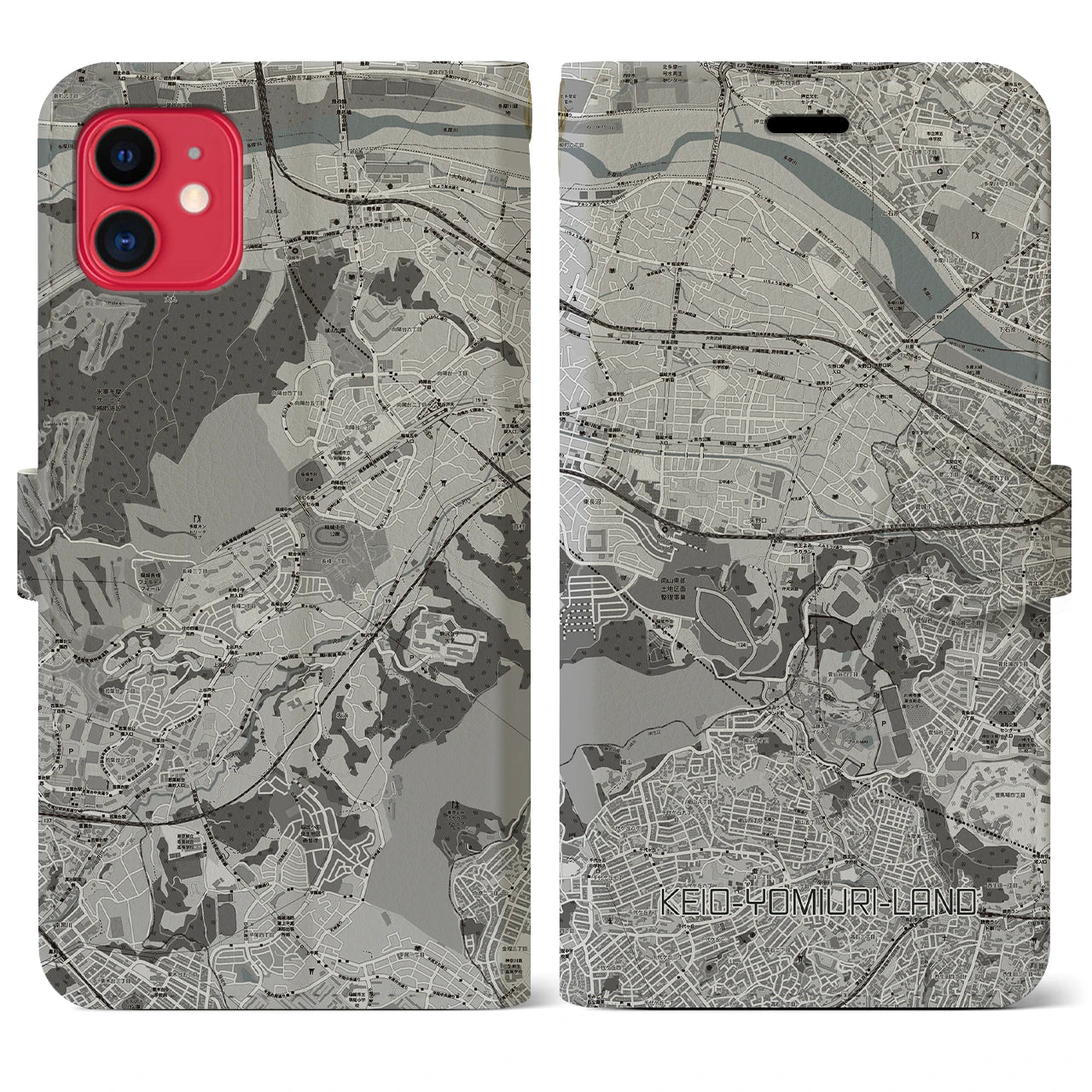 【京王よみうりランド(東京都)】地図柄iPhoneケース(手帳タイプ)モノトーン・iPhone 11 用