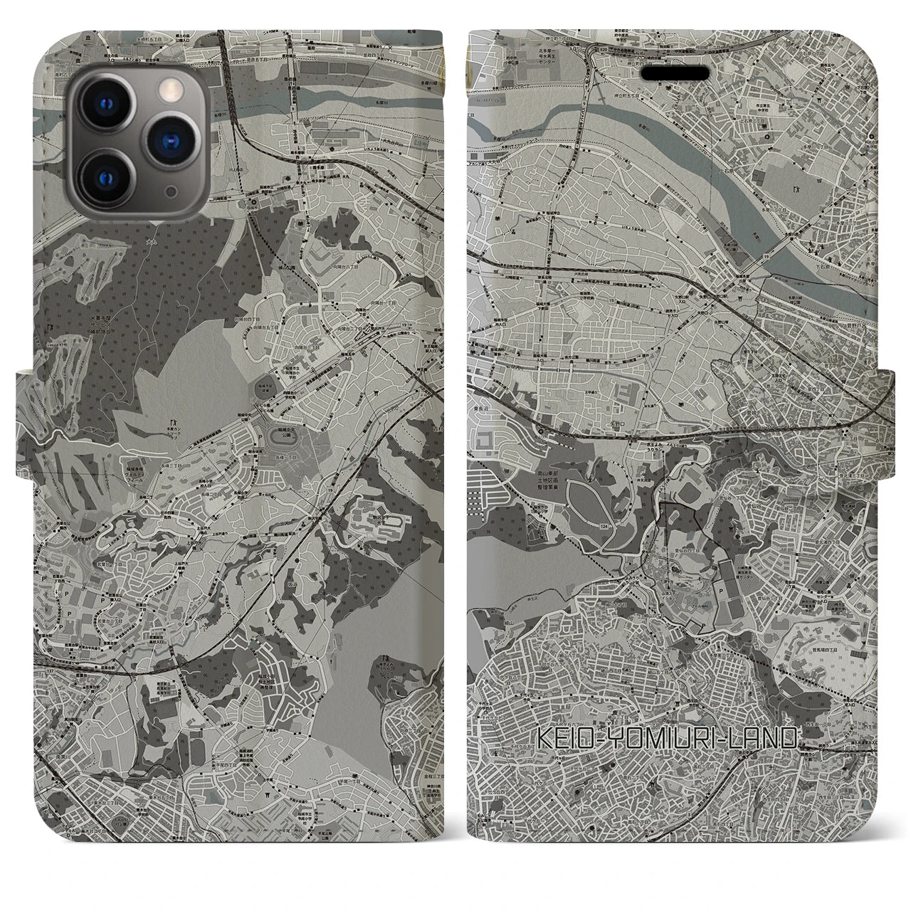 【京王よみうりランド(東京都)】地図柄iPhoneケース(手帳タイプ)モノトーン・iPhone 11 Pro Max 用