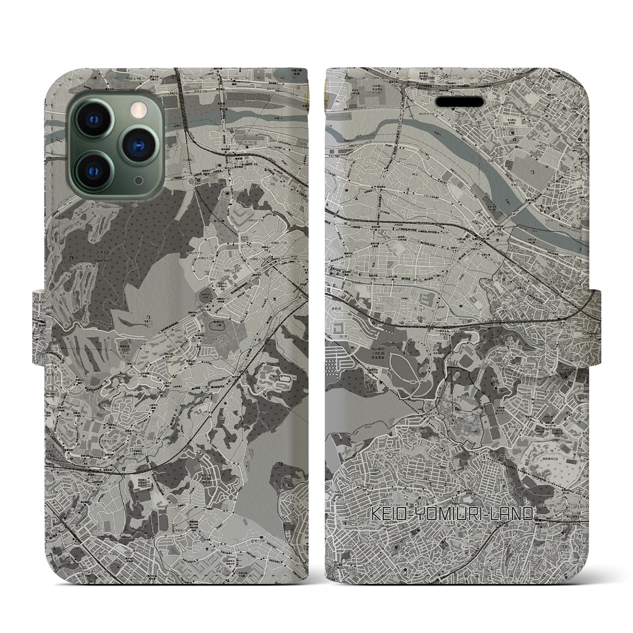 【京王よみうりランド(東京都)】地図柄iPhoneケース(手帳タイプ)モノトーン・iPhone 11 Pro 用