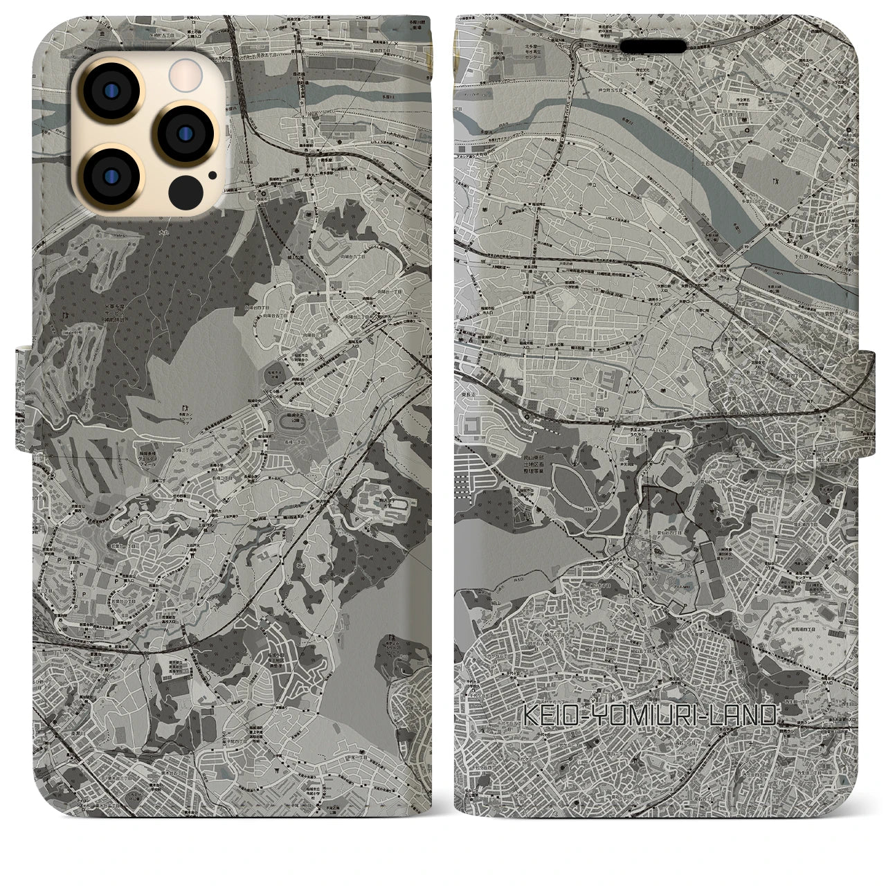 【京王よみうりランド(東京都)】地図柄iPhoneケース(手帳タイプ)モノトーン・iPhone 12 Pro Max 用