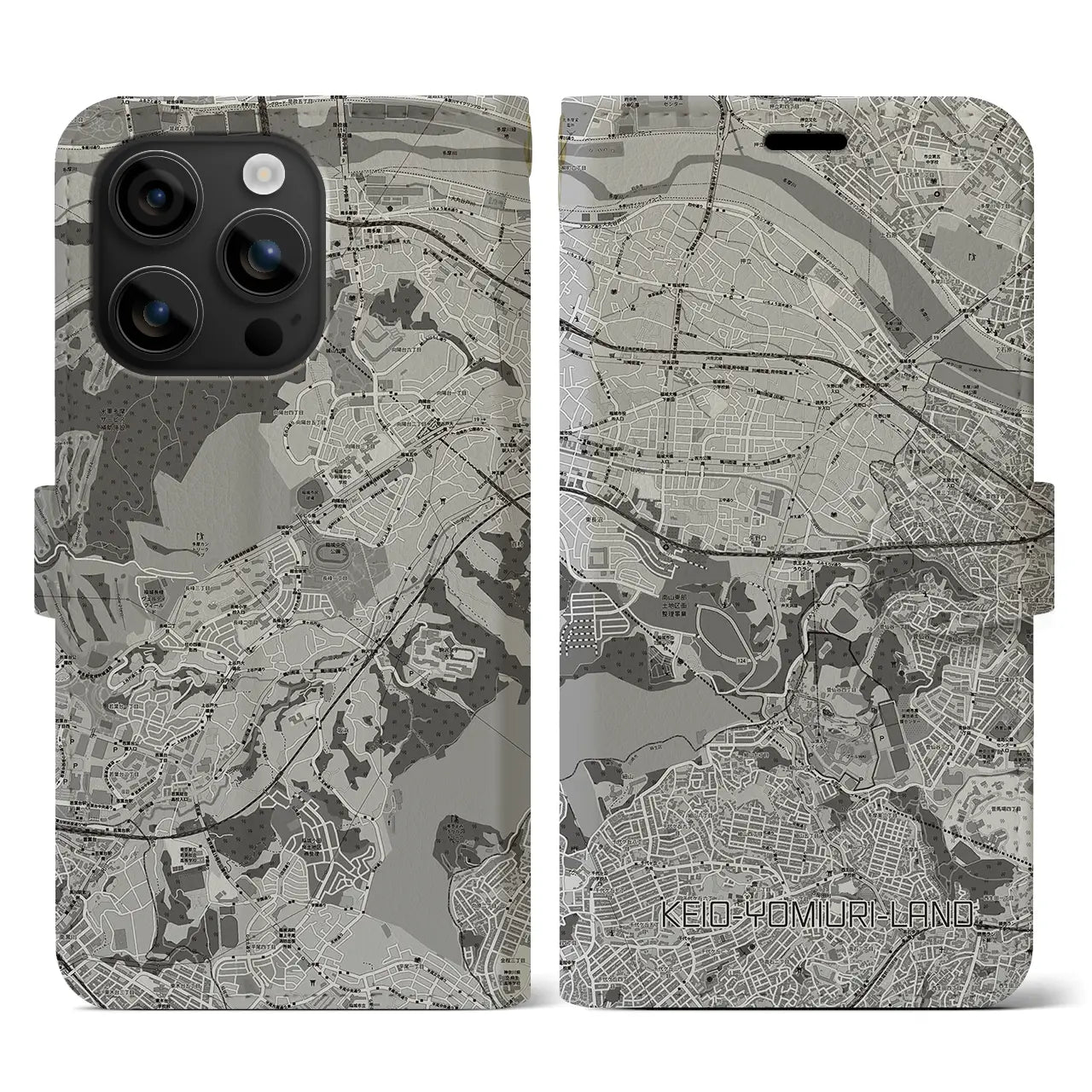 【京王よみうりランド(東京都)】地図柄iPhoneケース(手帳タイプ)モノトーン・iPhone 16 用