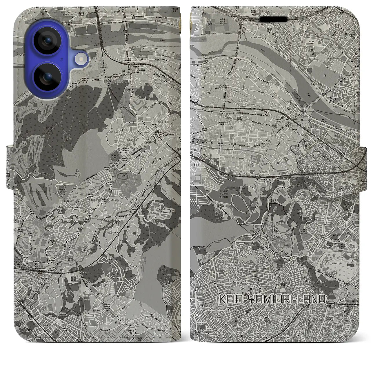 【京王よみうりランド(東京都)】地図柄iPhoneケース(手帳タイプ)モノトーン・iPhone 16 Pro Max 用
