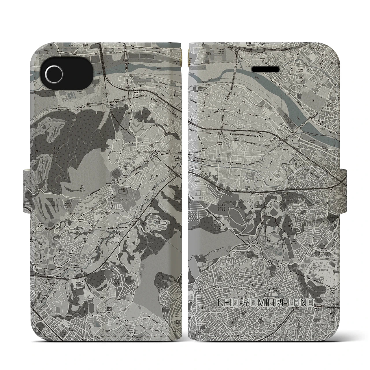 【京王よみうりランド(東京都)】地図柄iPhoneケース(手帳タイプ)モノトーン・iPhone SE(第3 / 第2世代) / 8 / 7 / 6s / 6 用