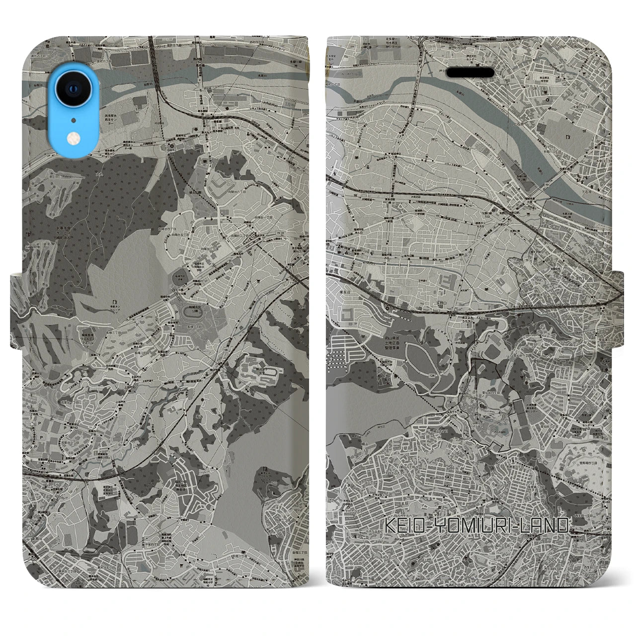 【京王よみうりランド(東京都)】地図柄iPhoneケース(手帳タイプ)モノトーン・iPhone XR 用