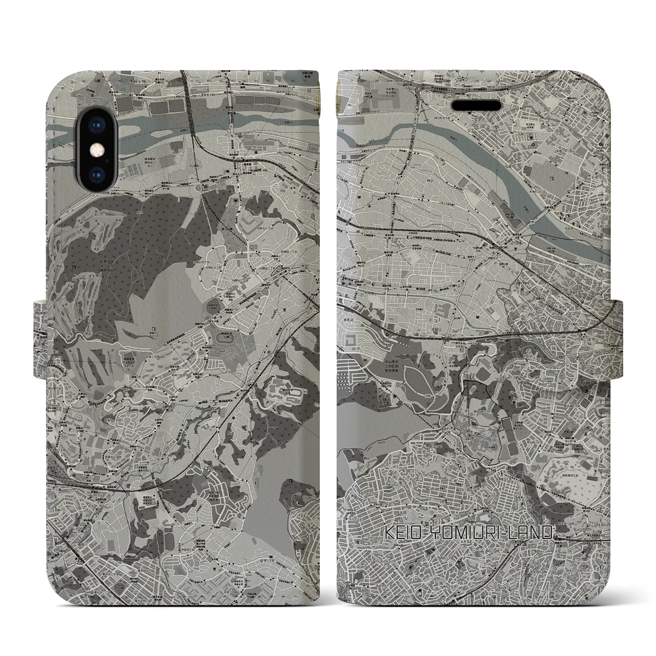 【京王よみうりランド(東京都)】地図柄iPhoneケース(手帳タイプ)モノトーン・iPhone XS / X 用