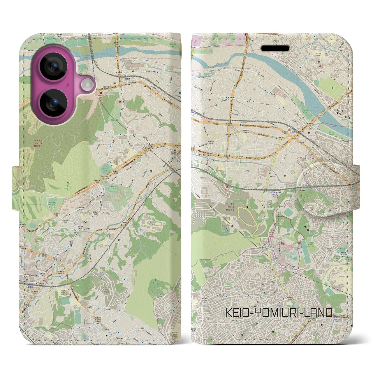 【京王よみうりランド(東京都)】地図柄iPhoneケース(手帳タイプ)ナチュラル・iPhone 16 Pro 用