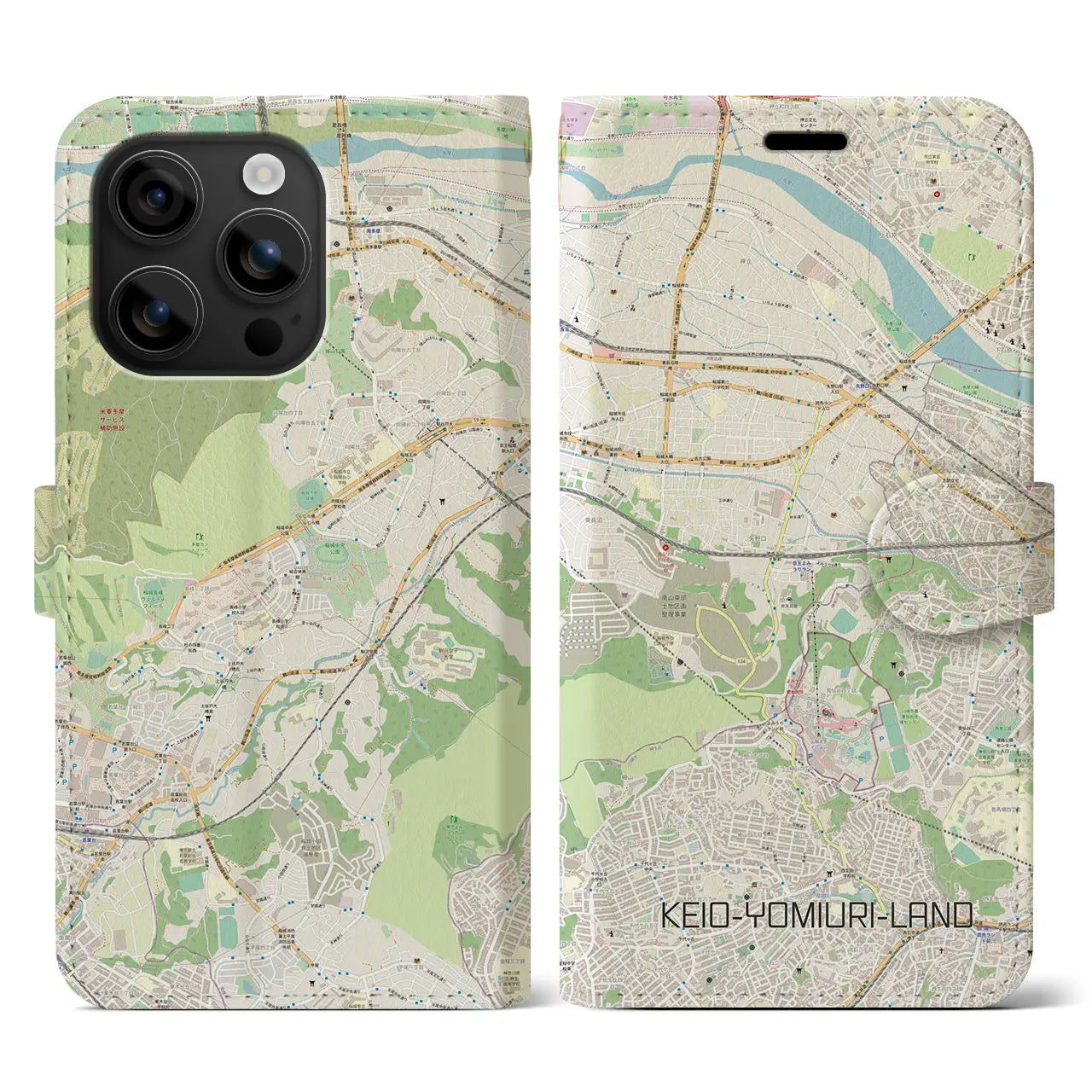 【京王よみうりランド(東京都)】地図柄iPhoneケース(手帳タイプ)ナチュラル・iPhone 16 用