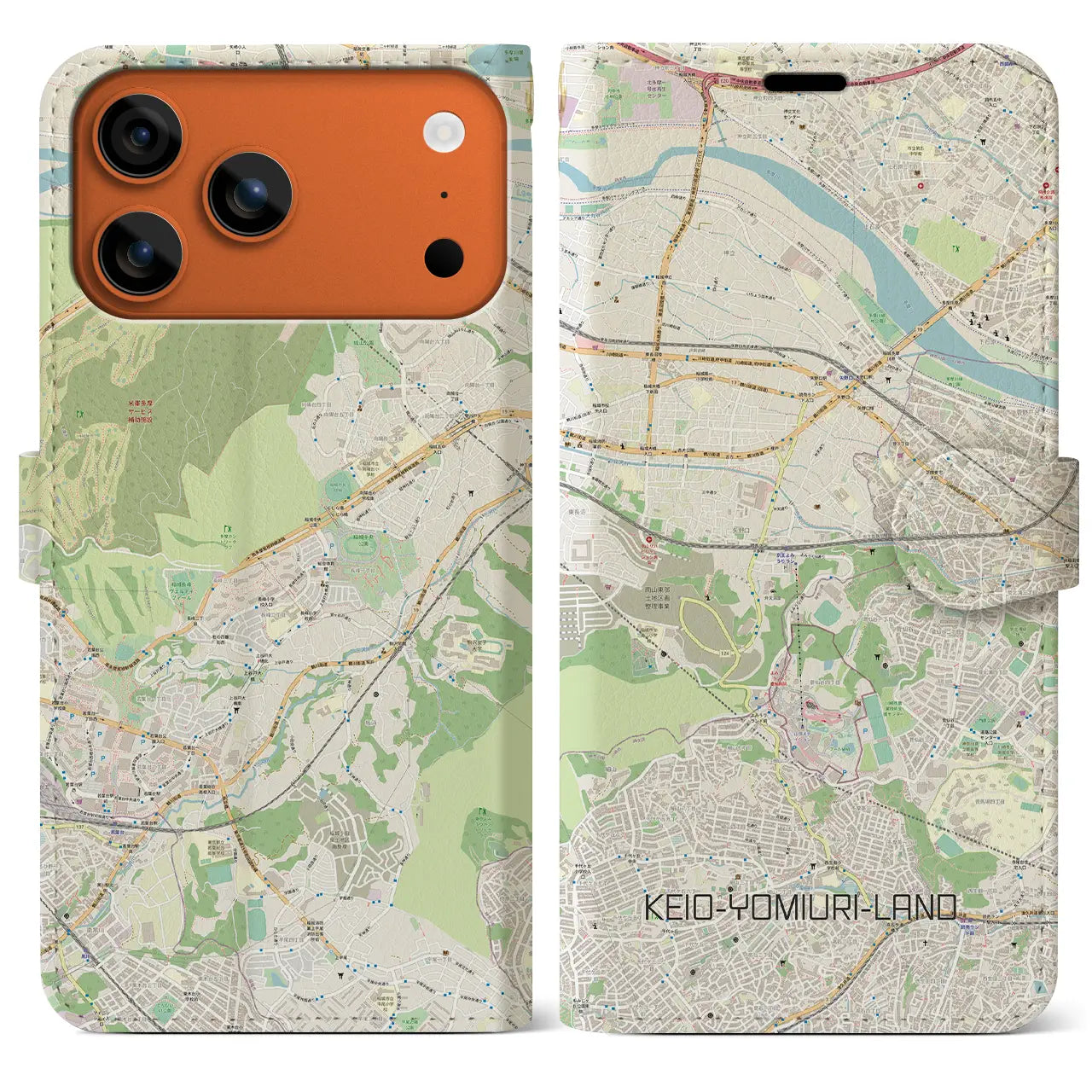 【京王よみうりランド(東京都)】地図柄iPhoneケース(手帳タイプ)ナチュラル・iPhone 17 Pro Max 用