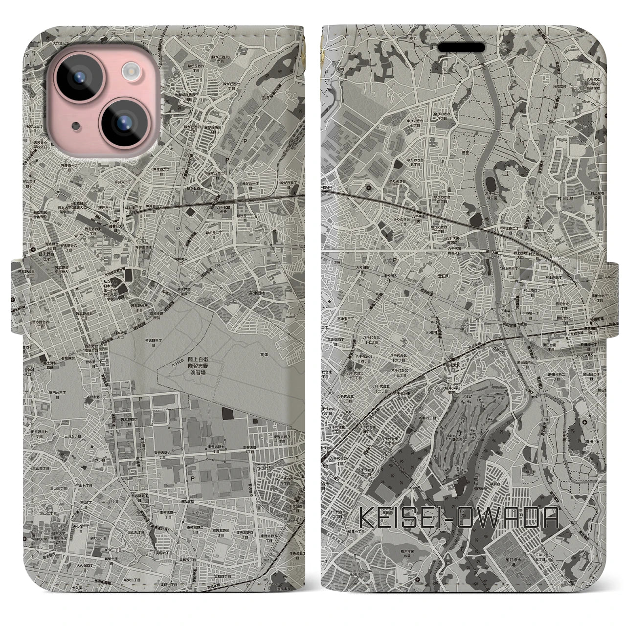 【京成大和田(千葉県)】地図柄iPhoneケース(手帳タイプ)
