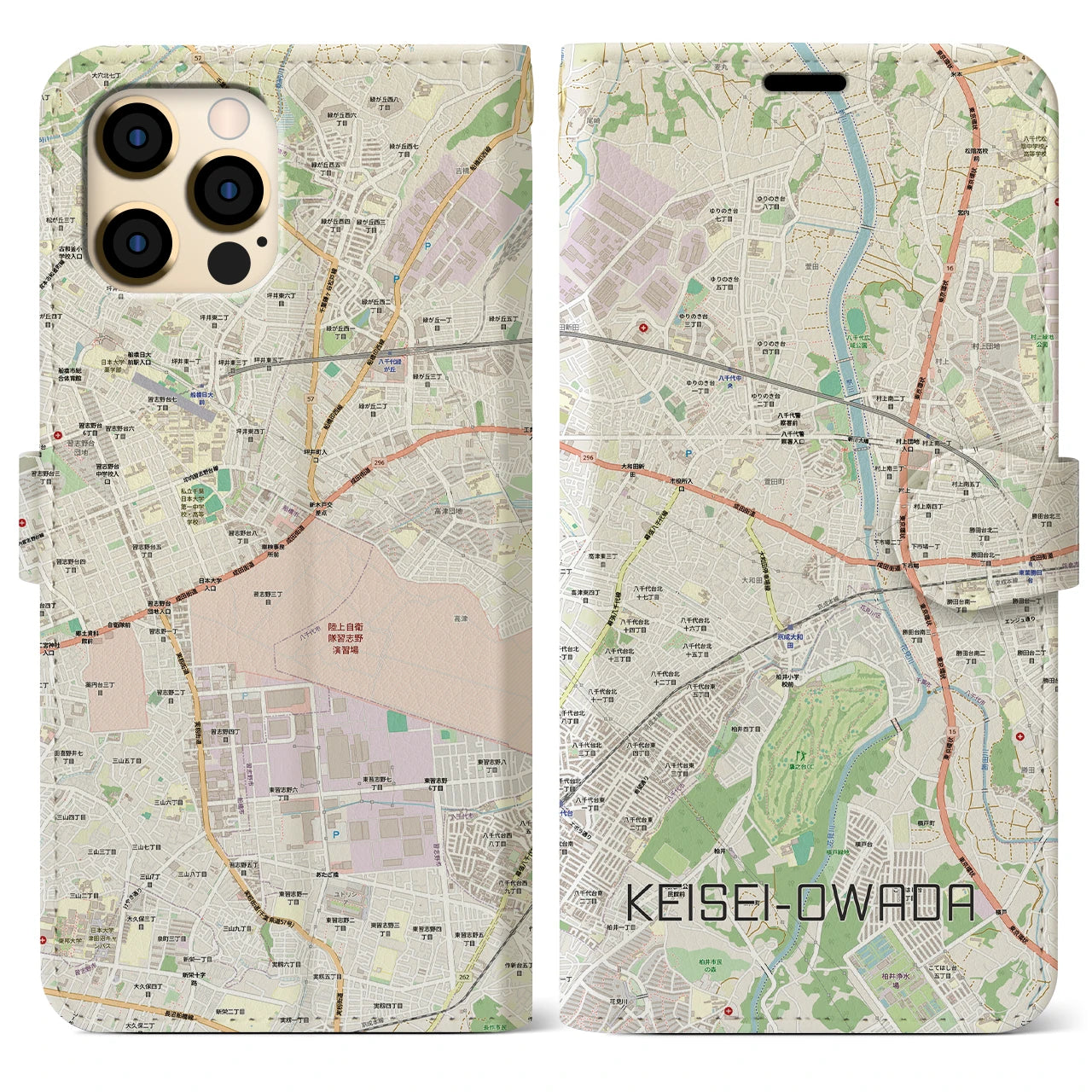 【京成大和田(千葉県)】地図柄iPhoneケース(手帳タイプ)