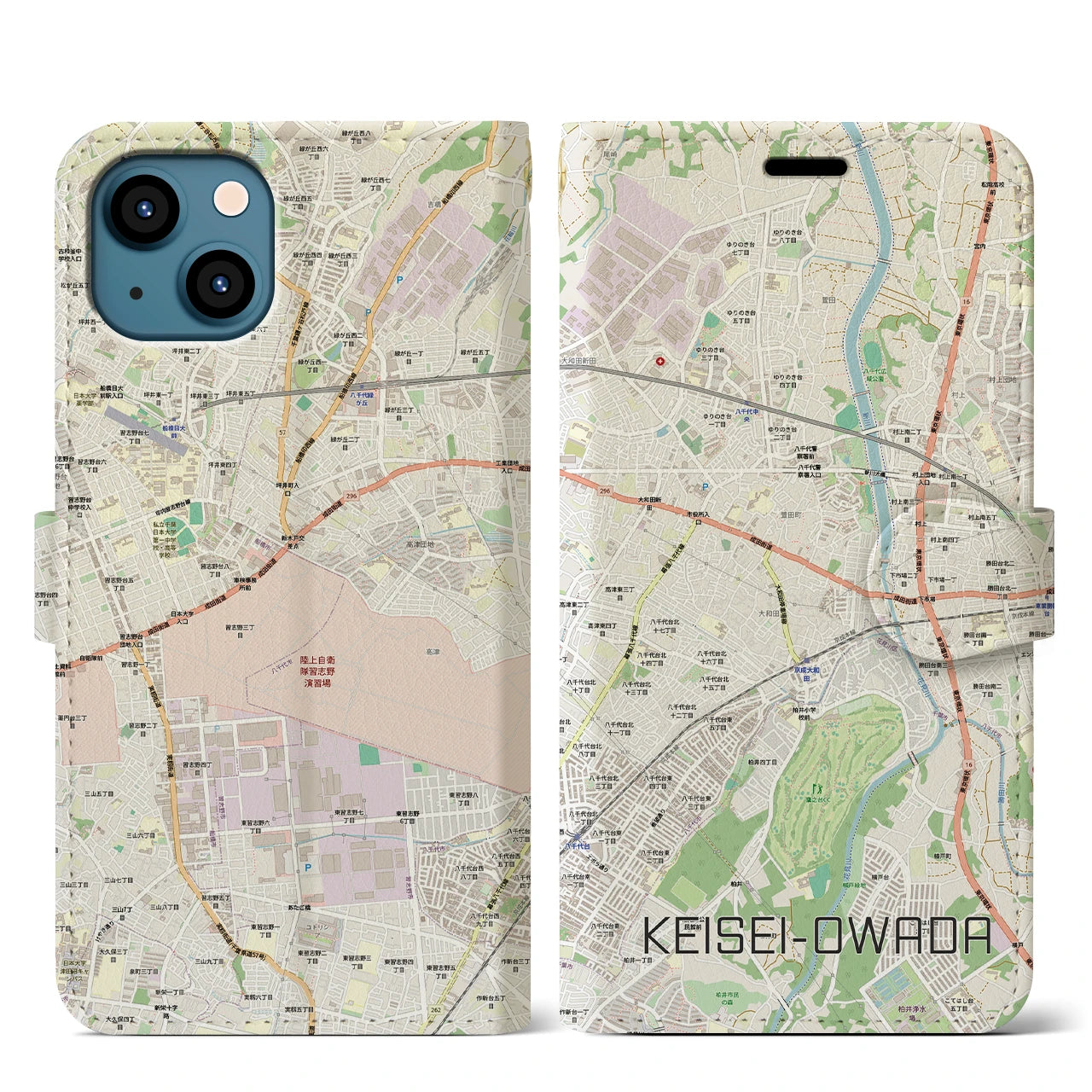 【京成大和田(千葉県)】地図柄iPhoneケース(手帳タイプ)