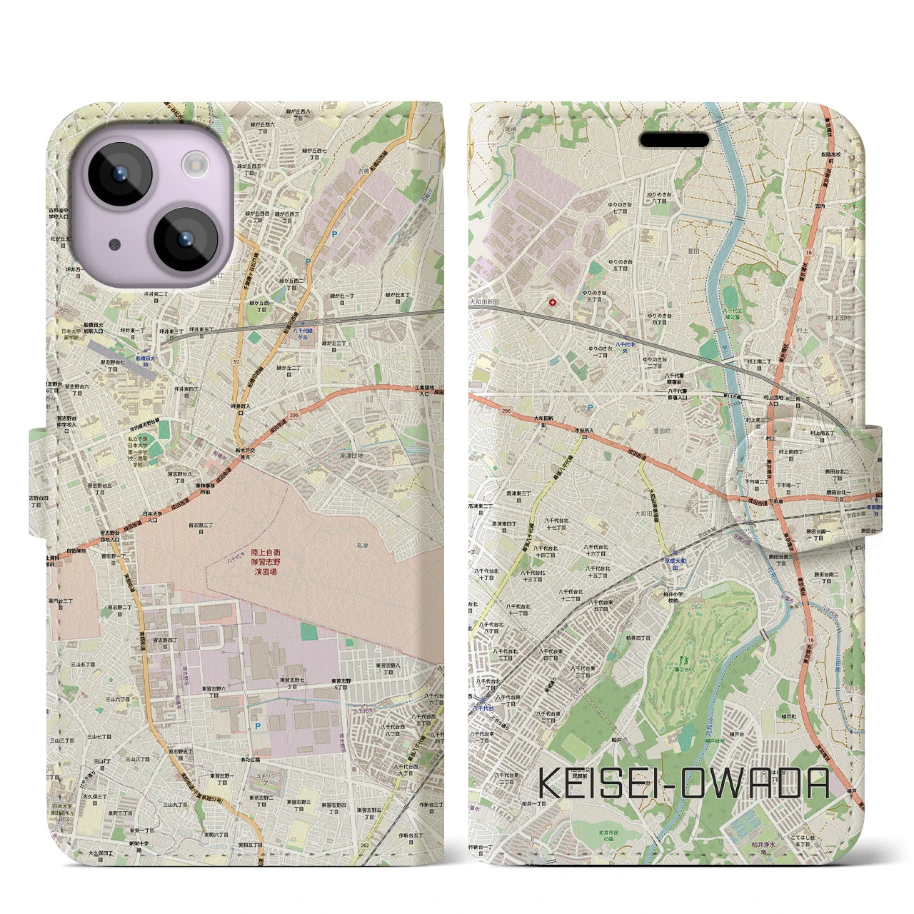 【京成大和田(千葉県)】地図柄iPhoneケース(手帳タイプ)