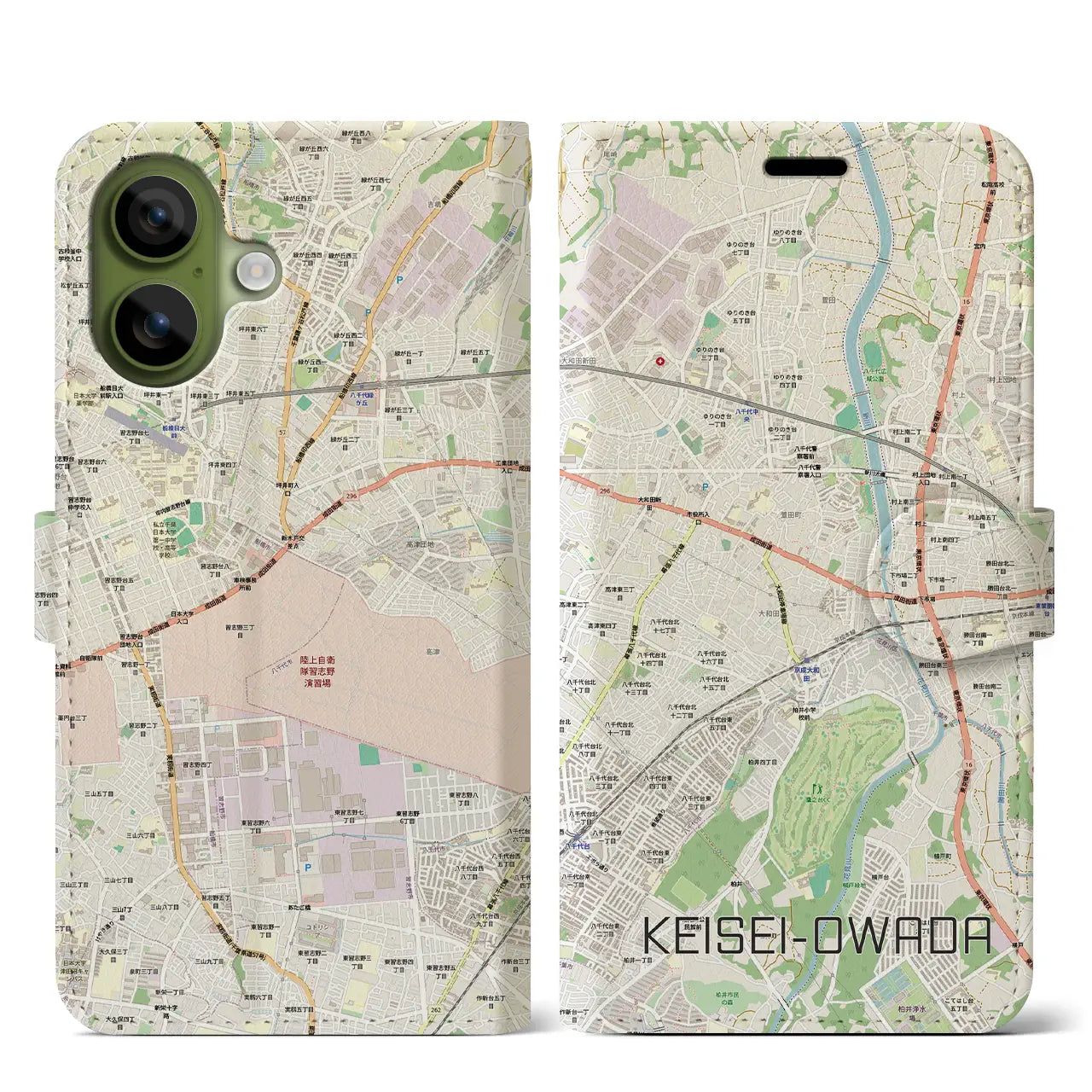 【京成大和田(千葉県)】地図柄iPhoneケース(手帳タイプ)