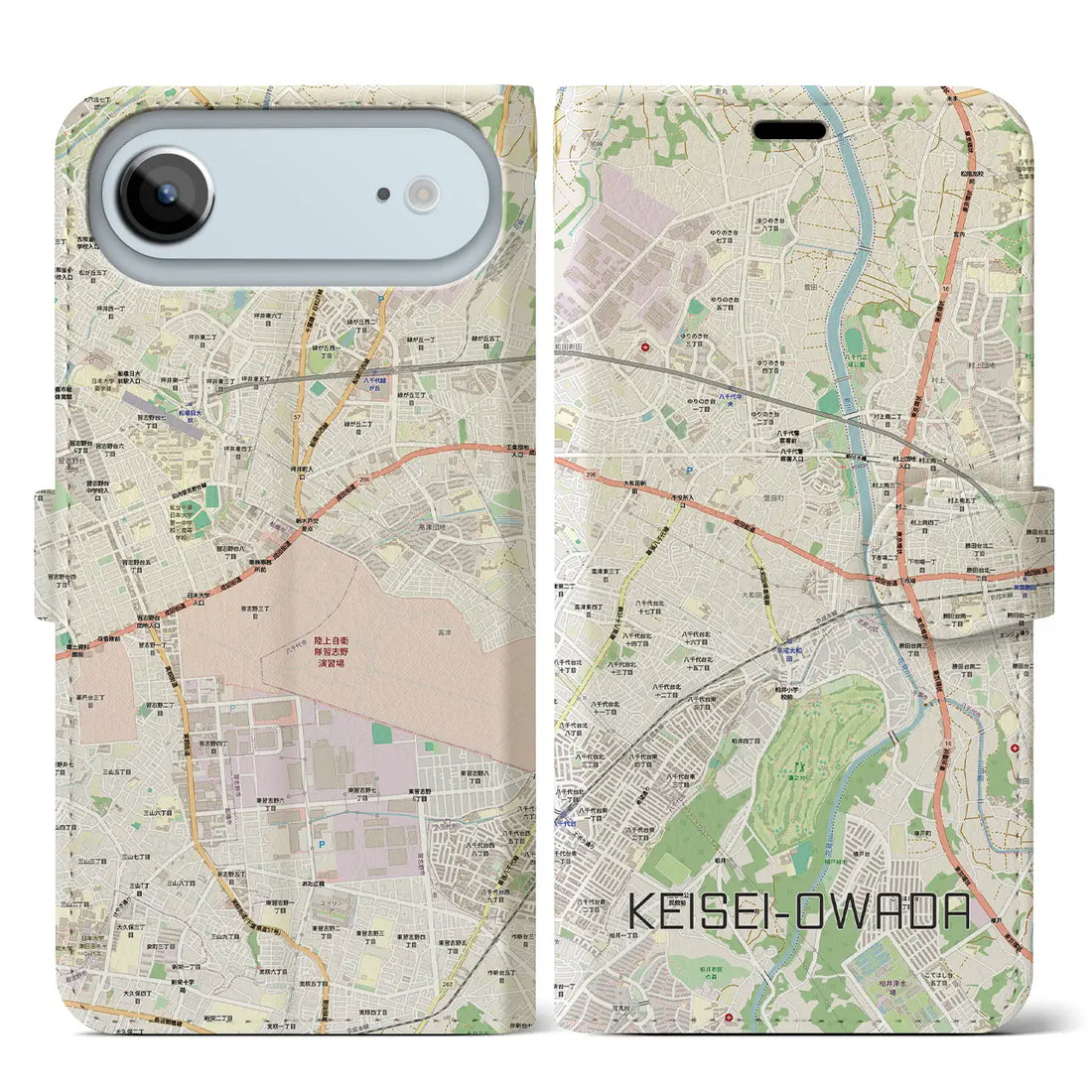 【京成大和田(千葉県)】地図柄iPhoneケース(手帳タイプ)モノトーン・iPhone 17 Pro Max 用