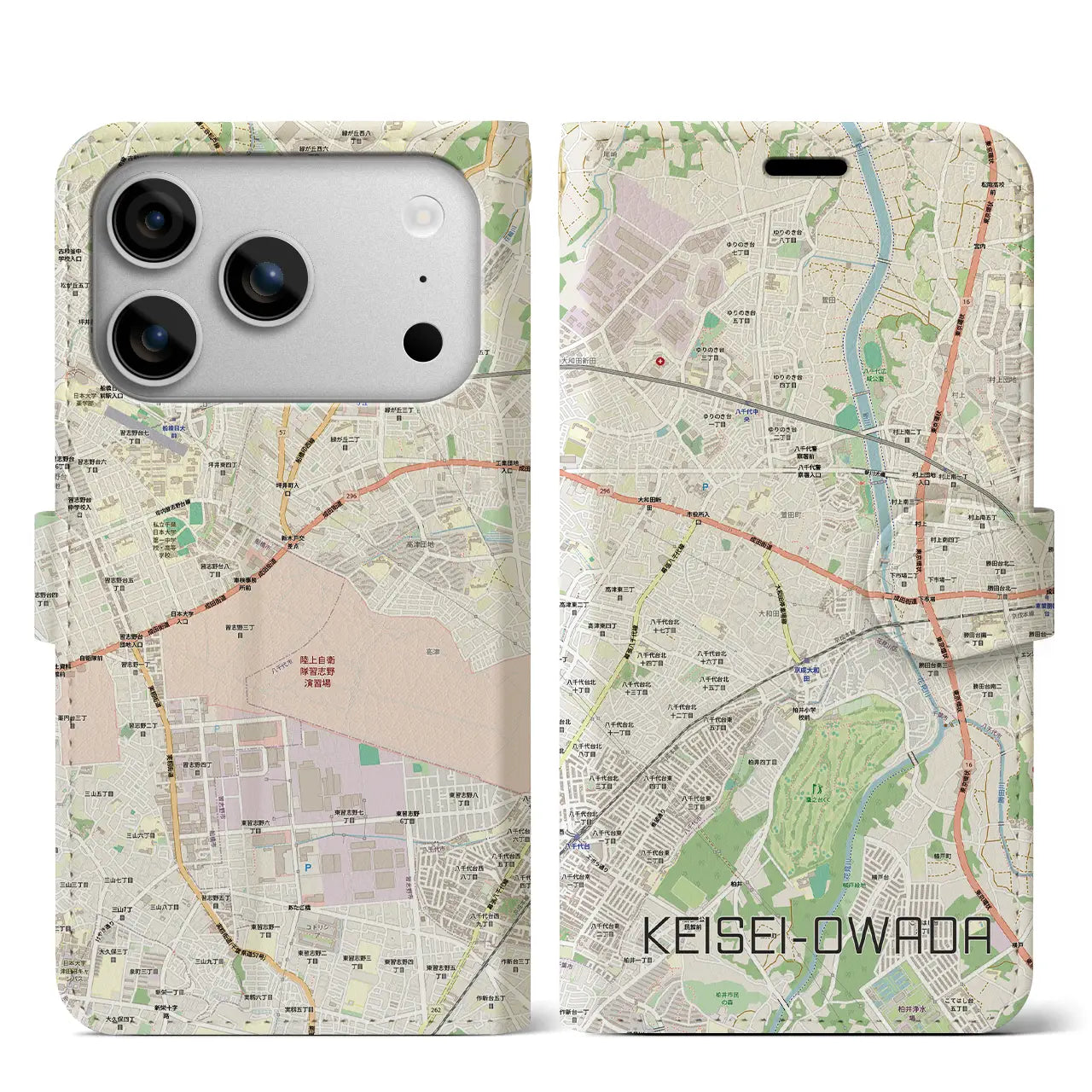 【京成大和田(千葉県)】地図柄iPhoneケース(手帳タイプ)