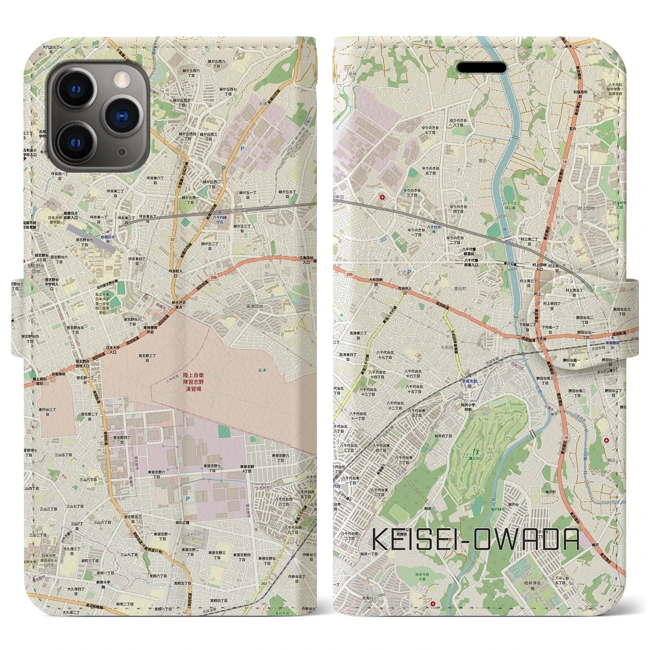 【京成大和田(千葉県)】地図柄iPhoneケース(手帳タイプ)