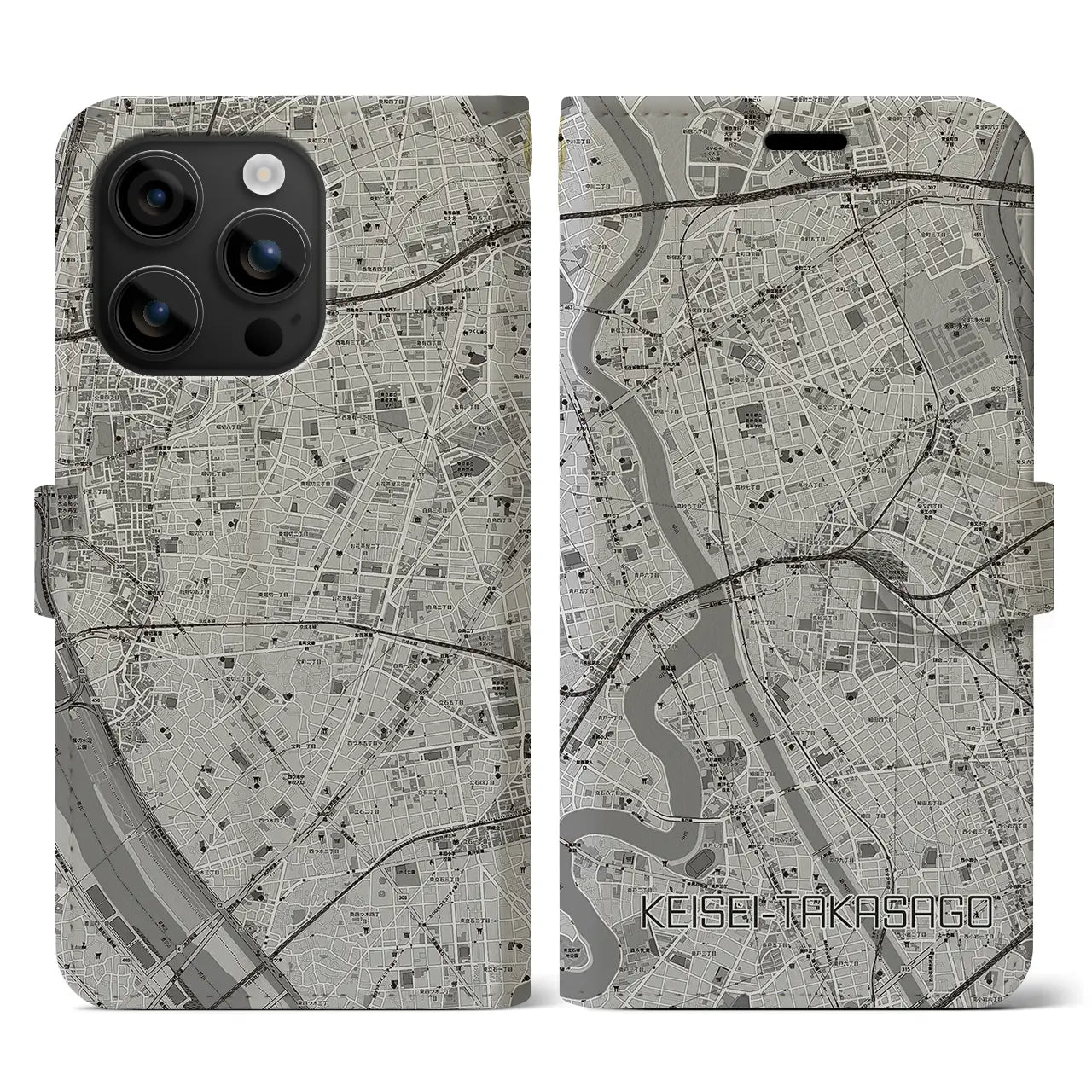 【京成高砂(東京都)】地図柄iPhoneケース(手帳タイプ)モノトーン・iPhone 16 用