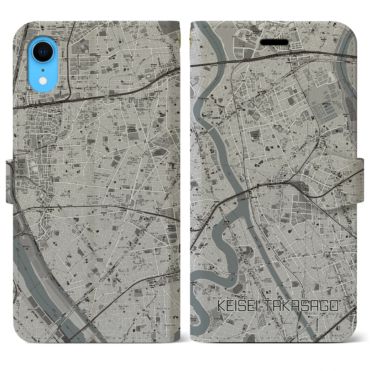【京成高砂(東京都)】地図柄iPhoneケース(手帳タイプ)モノトーン・iPhone XR 用