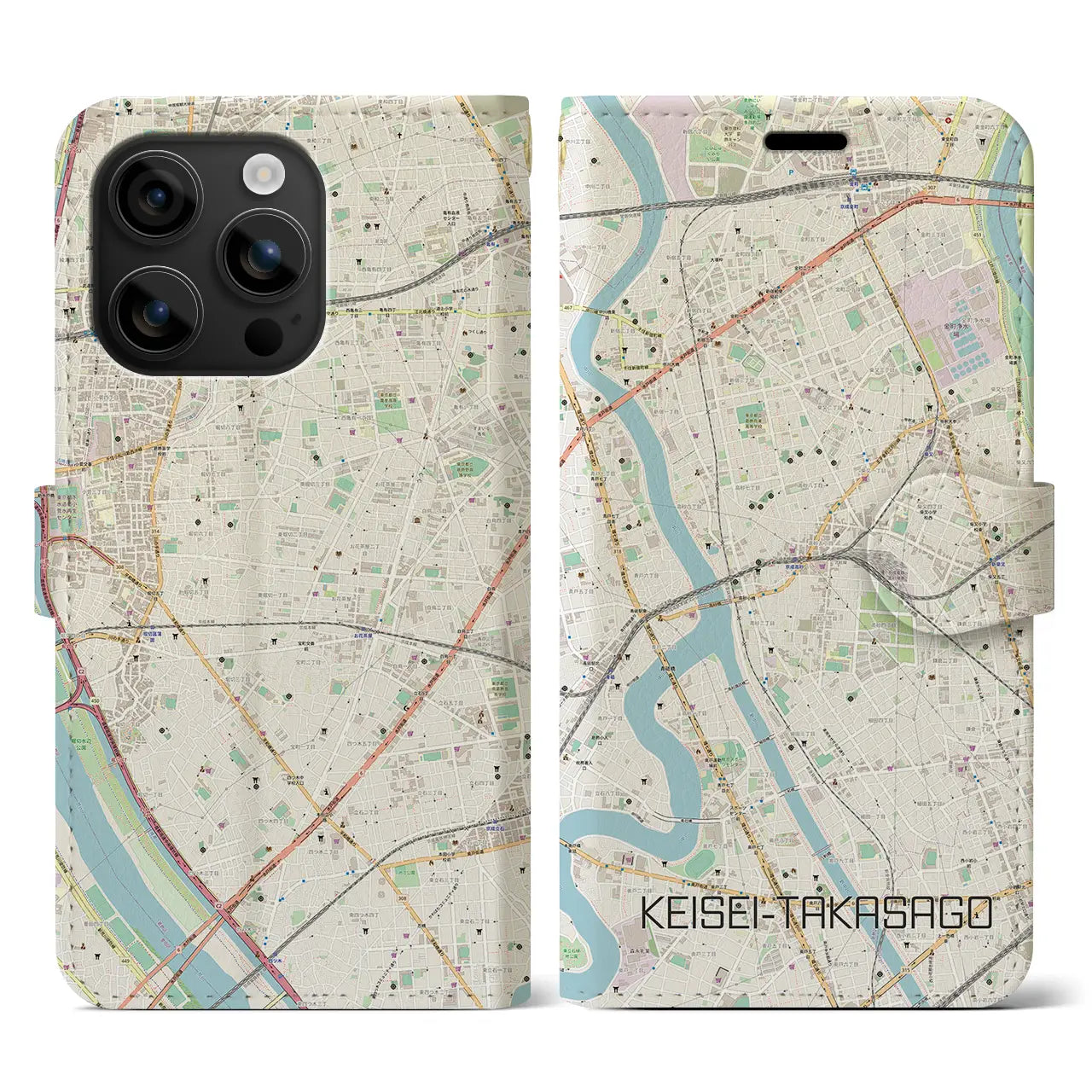 【京成高砂(東京都)】地図柄iPhoneケース(手帳タイプ)ナチュラル・iPhone 16 用