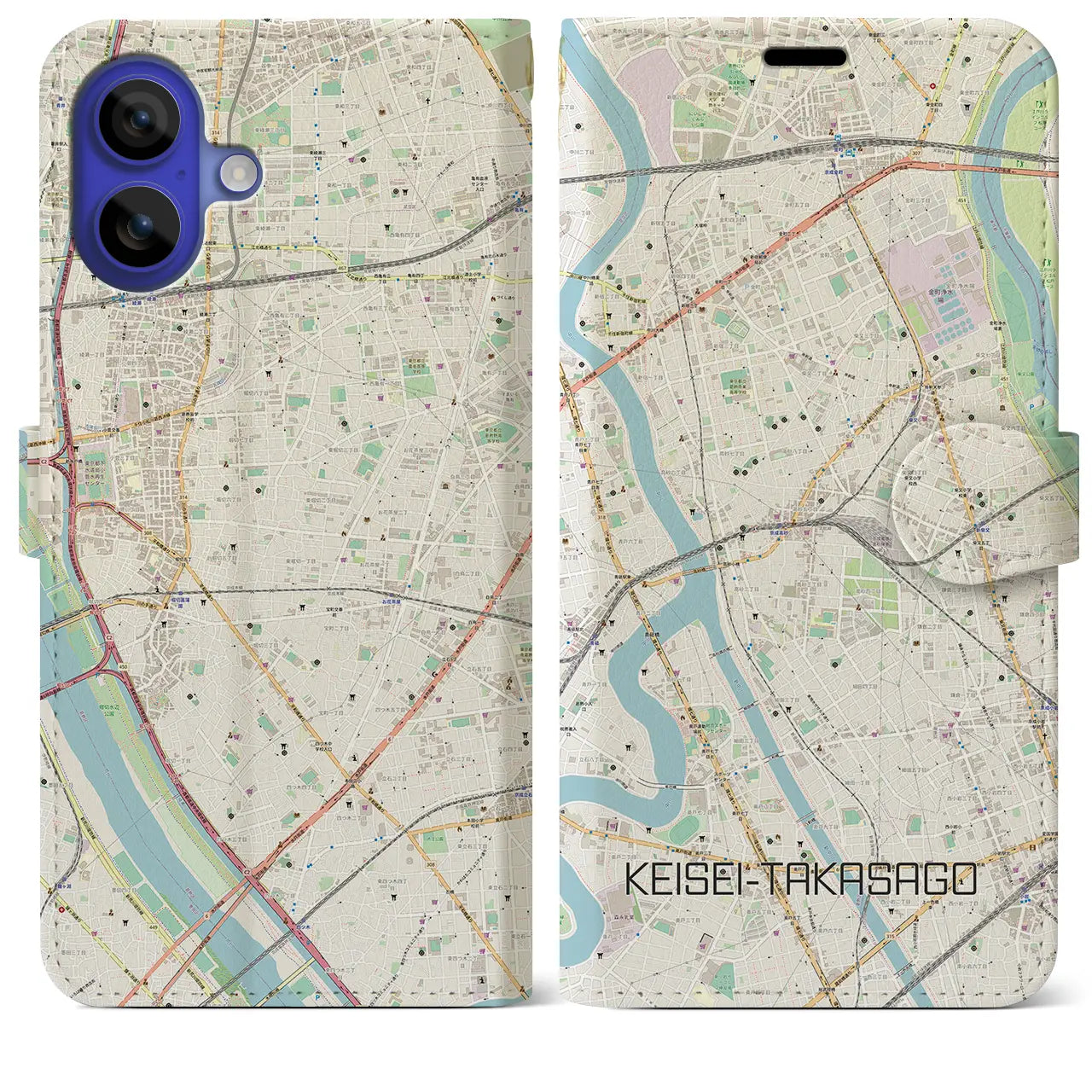 【京成高砂(東京都)】地図柄iPhoneケース(手帳タイプ)ナチュラル・iPhone 16 Pro Max 用