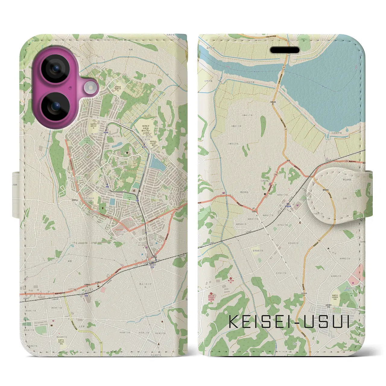 【京成臼井(千葉県)】地図柄iPhoneケース(手帳タイプ)ナチュラル・iPhone 16 Pro 用