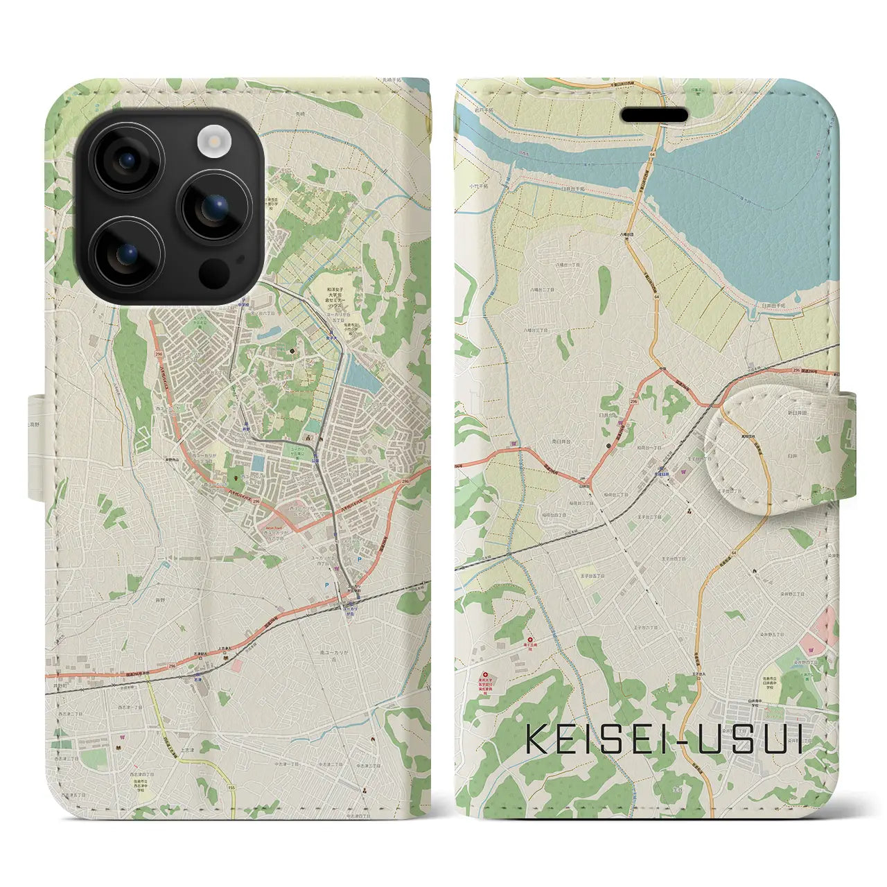 【京成臼井(千葉県)】地図柄iPhoneケース(手帳タイプ)ナチュラル・iPhone 16 用