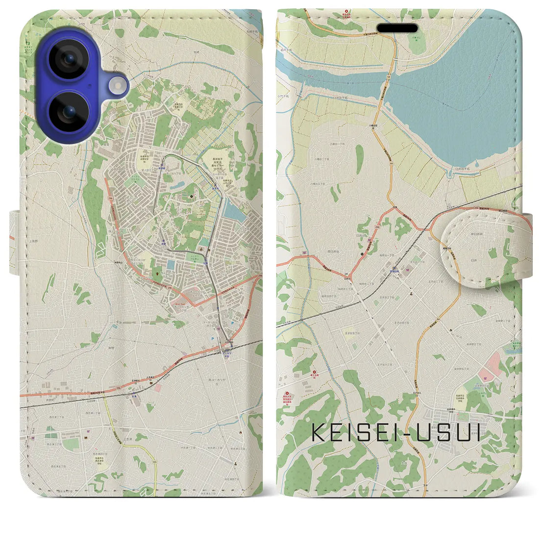 【京成臼井(千葉県)】地図柄iPhoneケース(手帳タイプ)ナチュラル・iPhone 16 Pro Max 用