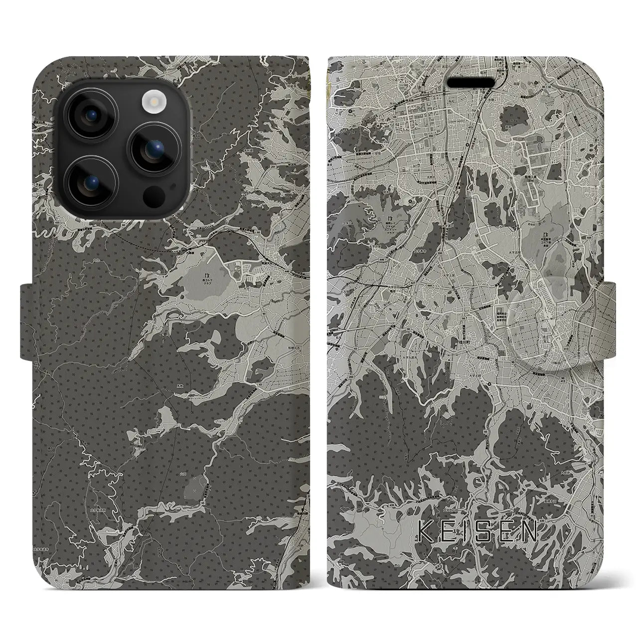 【桂川(福岡県)】地図柄iPhoneケース(手帳タイプ)モノトーン・iPhone 16 用