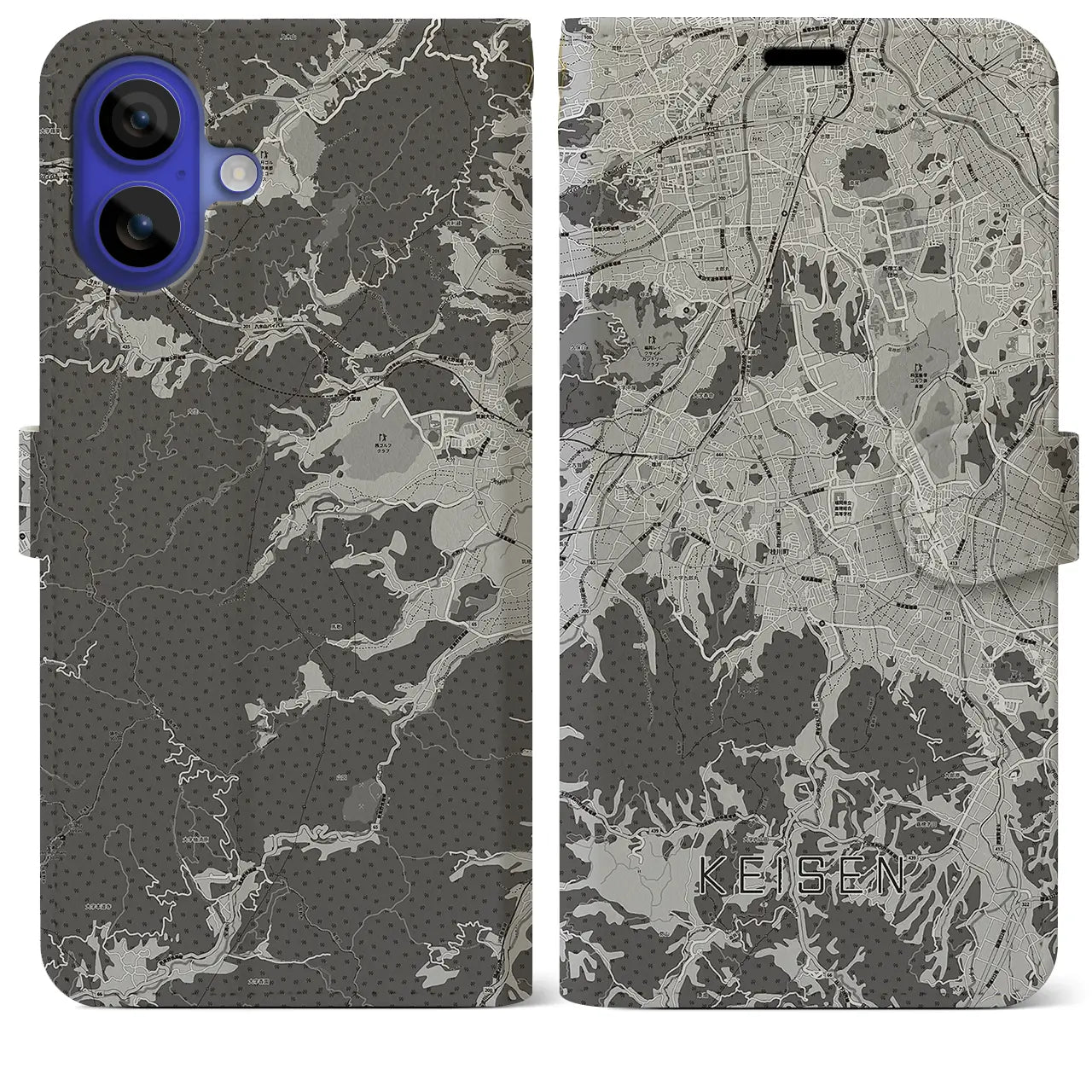 【桂川(福岡県)】地図柄iPhoneケース(手帳タイプ)モノトーン・iPhone 16 Pro Max 用