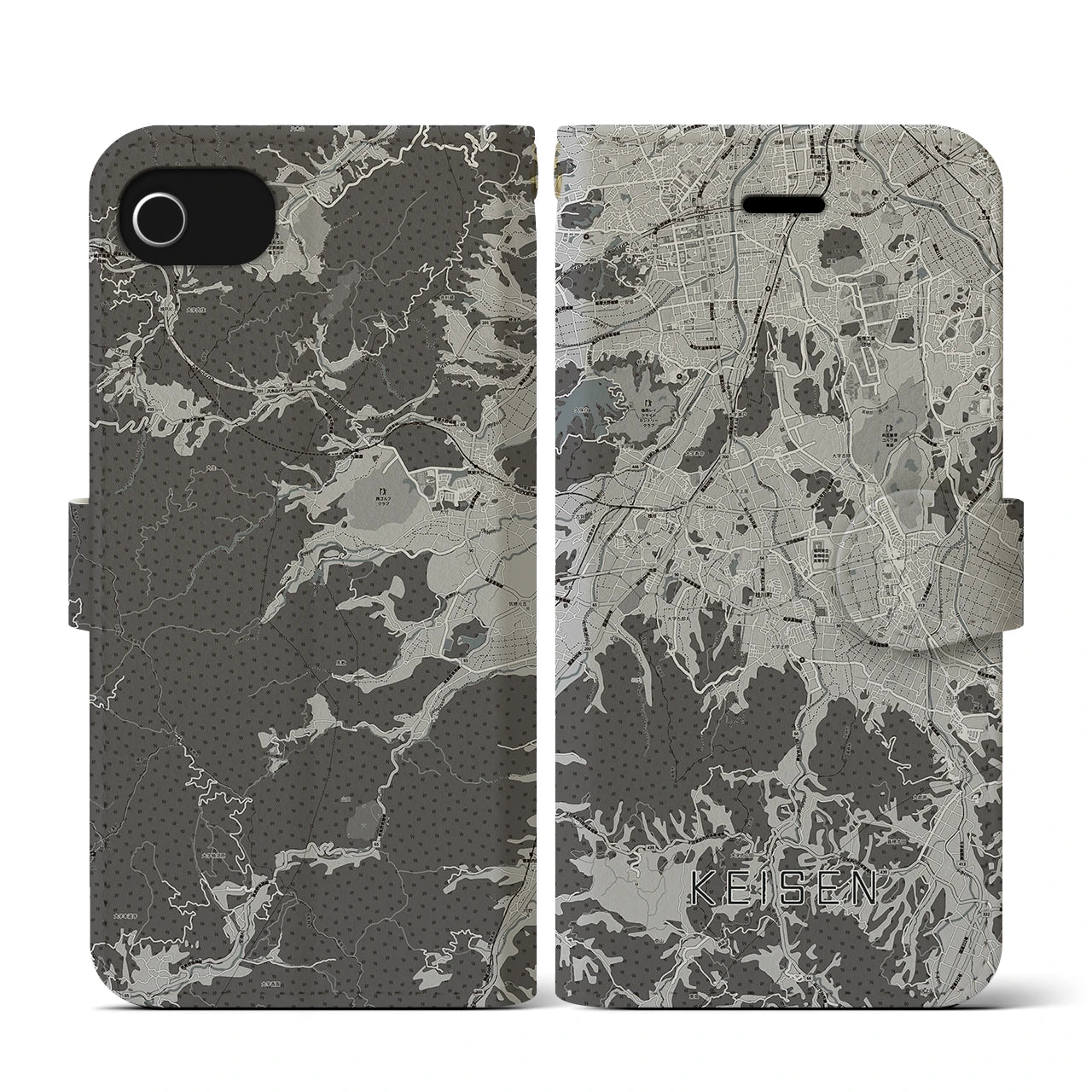 【桂川(福岡県)】地図柄iPhoneケース(手帳タイプ)モノトーン・iPhone SE(第3 / 第2世代) / 8 / 7 / 6s / 6 用